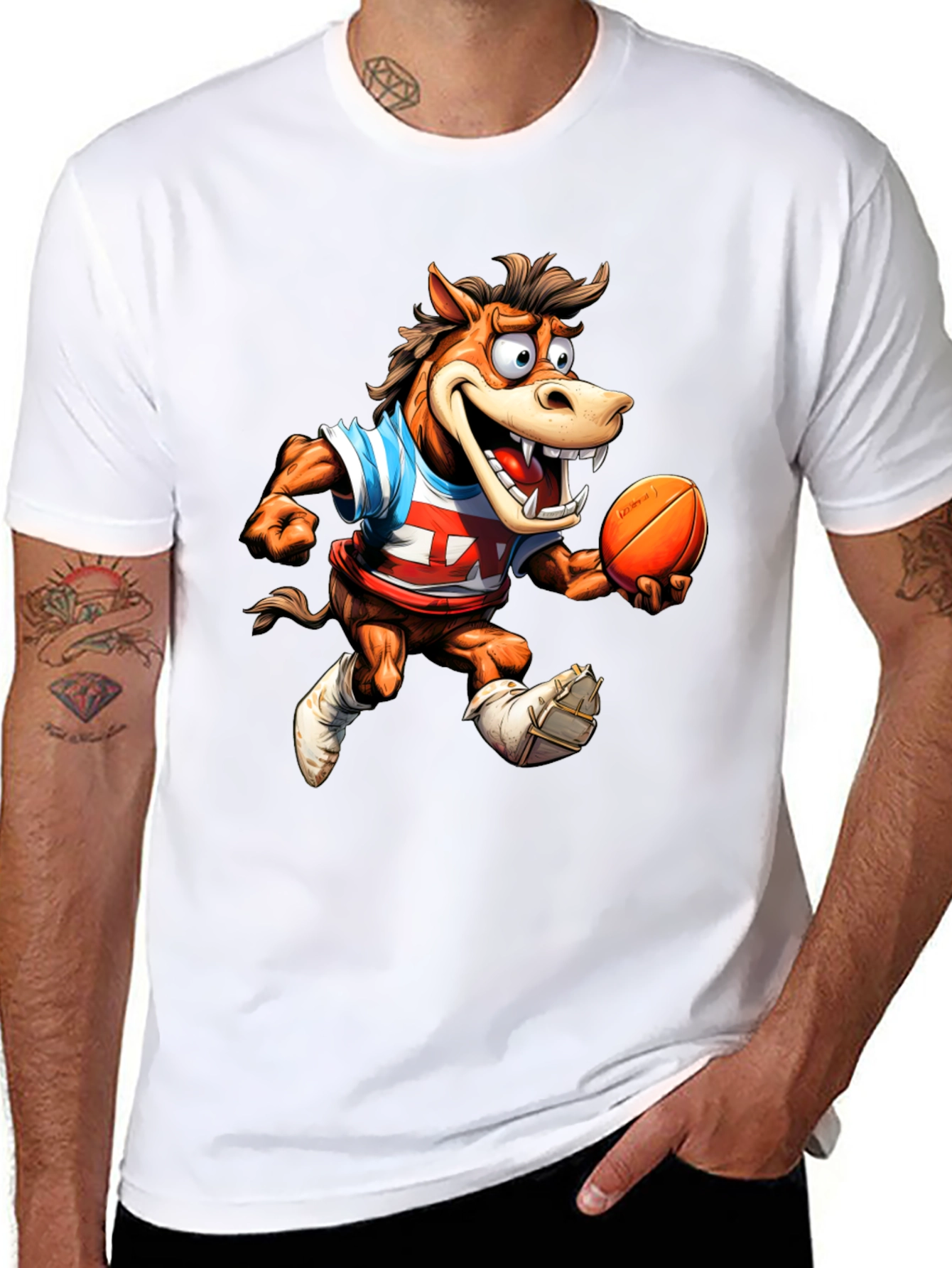 Cartoon Horse Football Tee