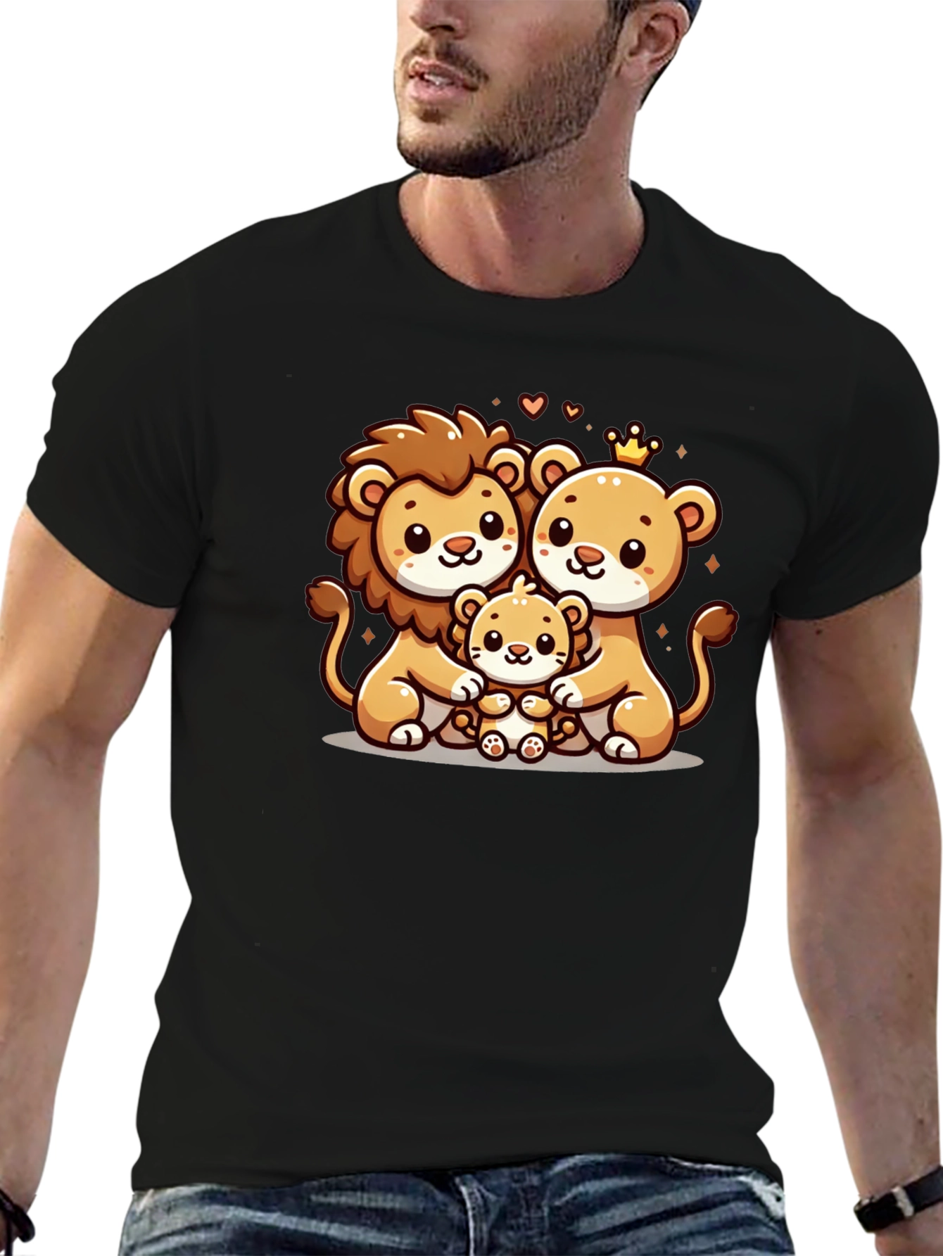 Cute Lion Family Black T-Shirt