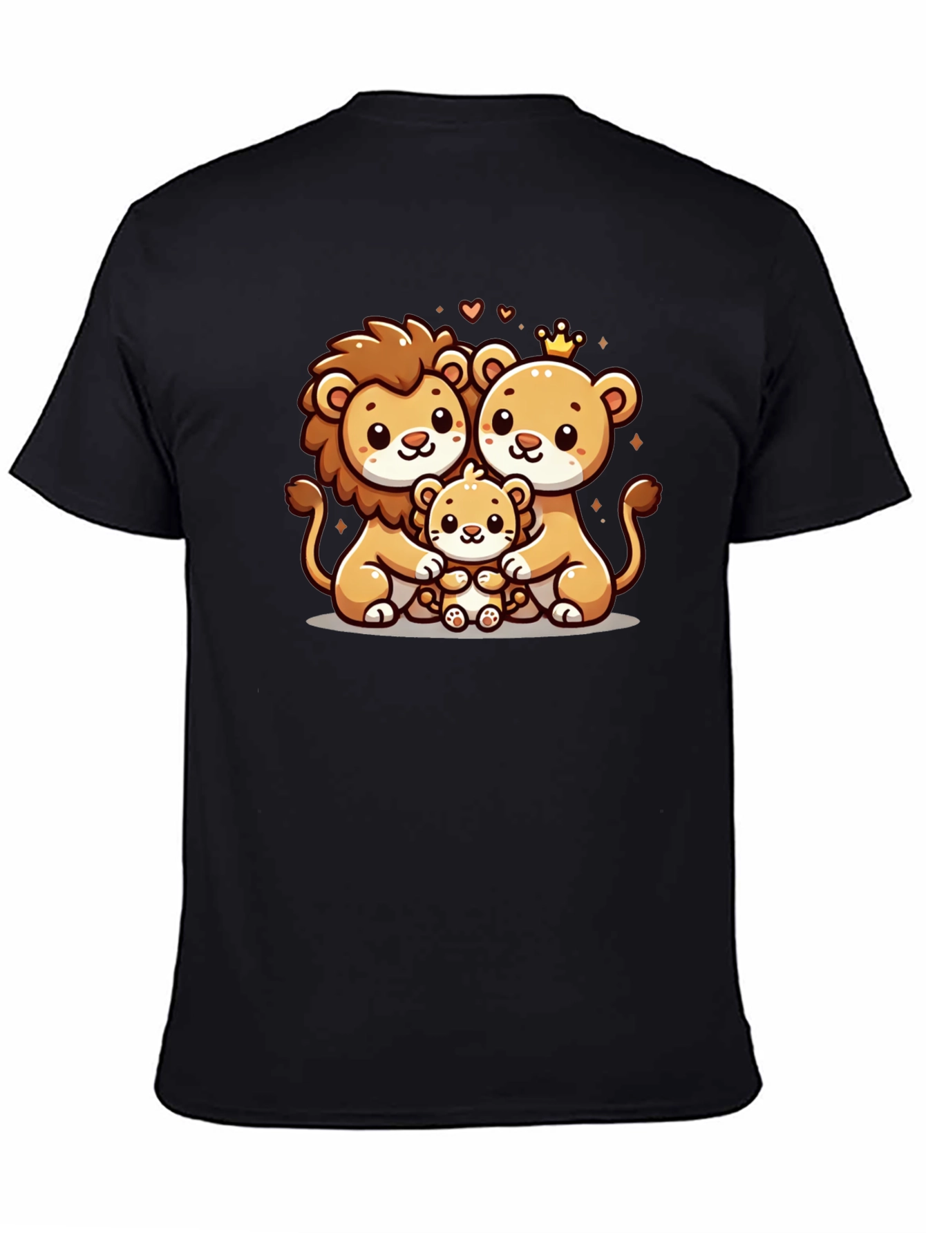 Cute Lion Family Black T-Shirt