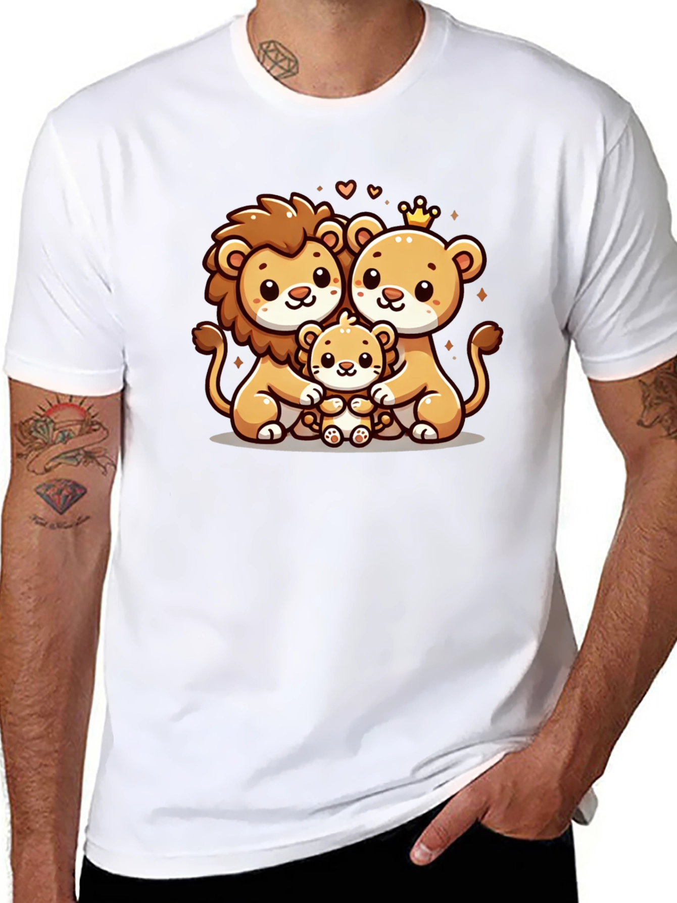 Cute Lion Family Black T-Shirt