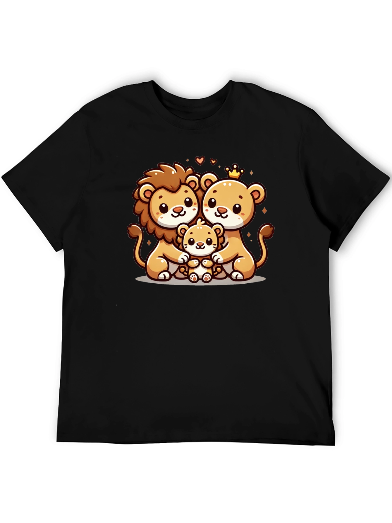 Cute Lion Family Black T-Shirt
