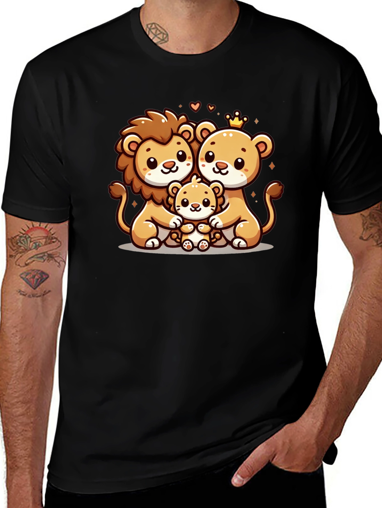 Cute Lion Family Black T-Shirt