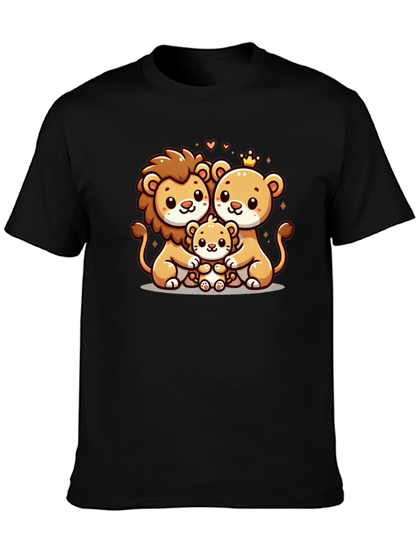 Cute Lion Family Black T-Shirt
