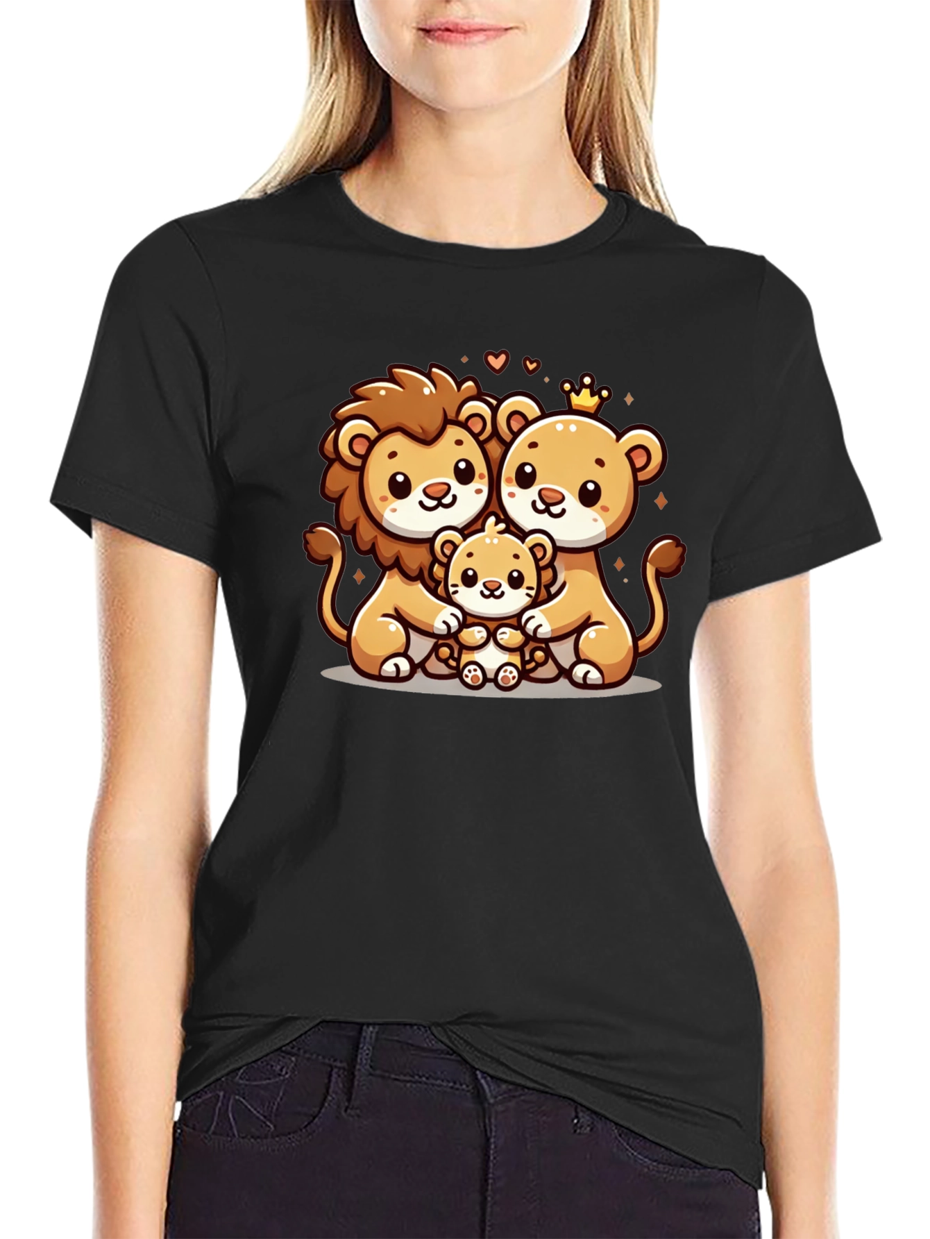 Cute Lion Family Black T-Shirt