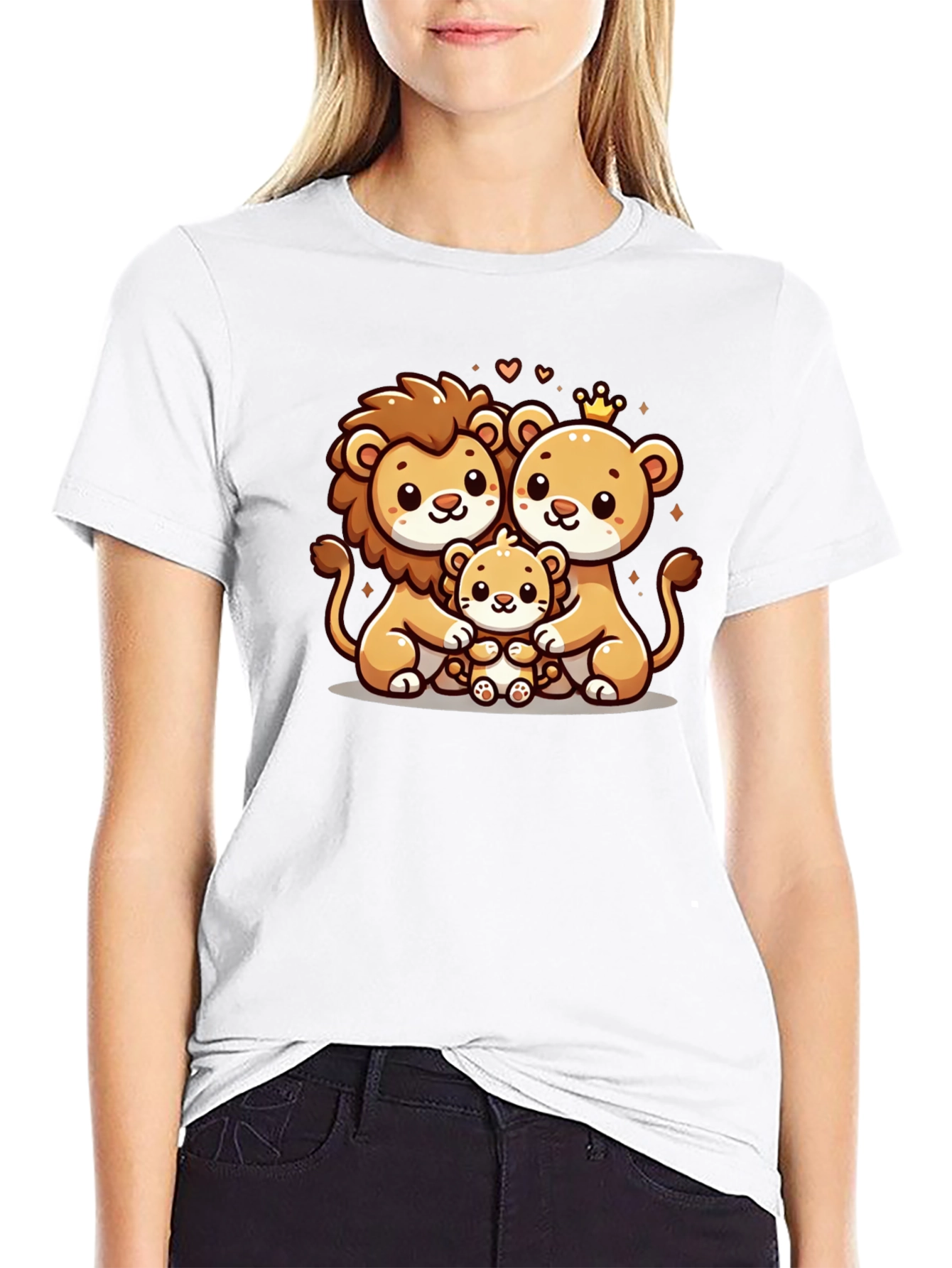 Cute Lion Family Black T-Shirt
