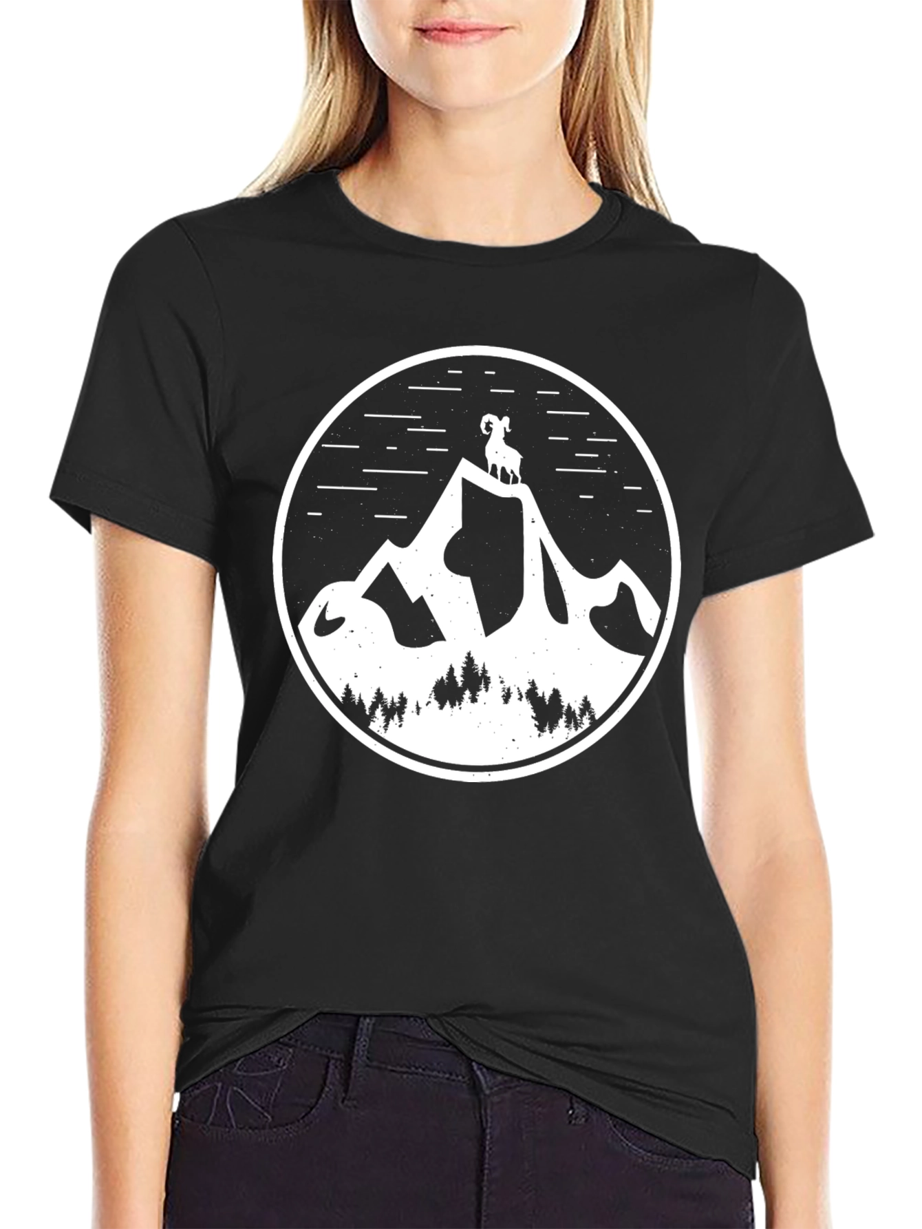Mountain Ram Graphic Tee - Black Cotton T-Shirt
