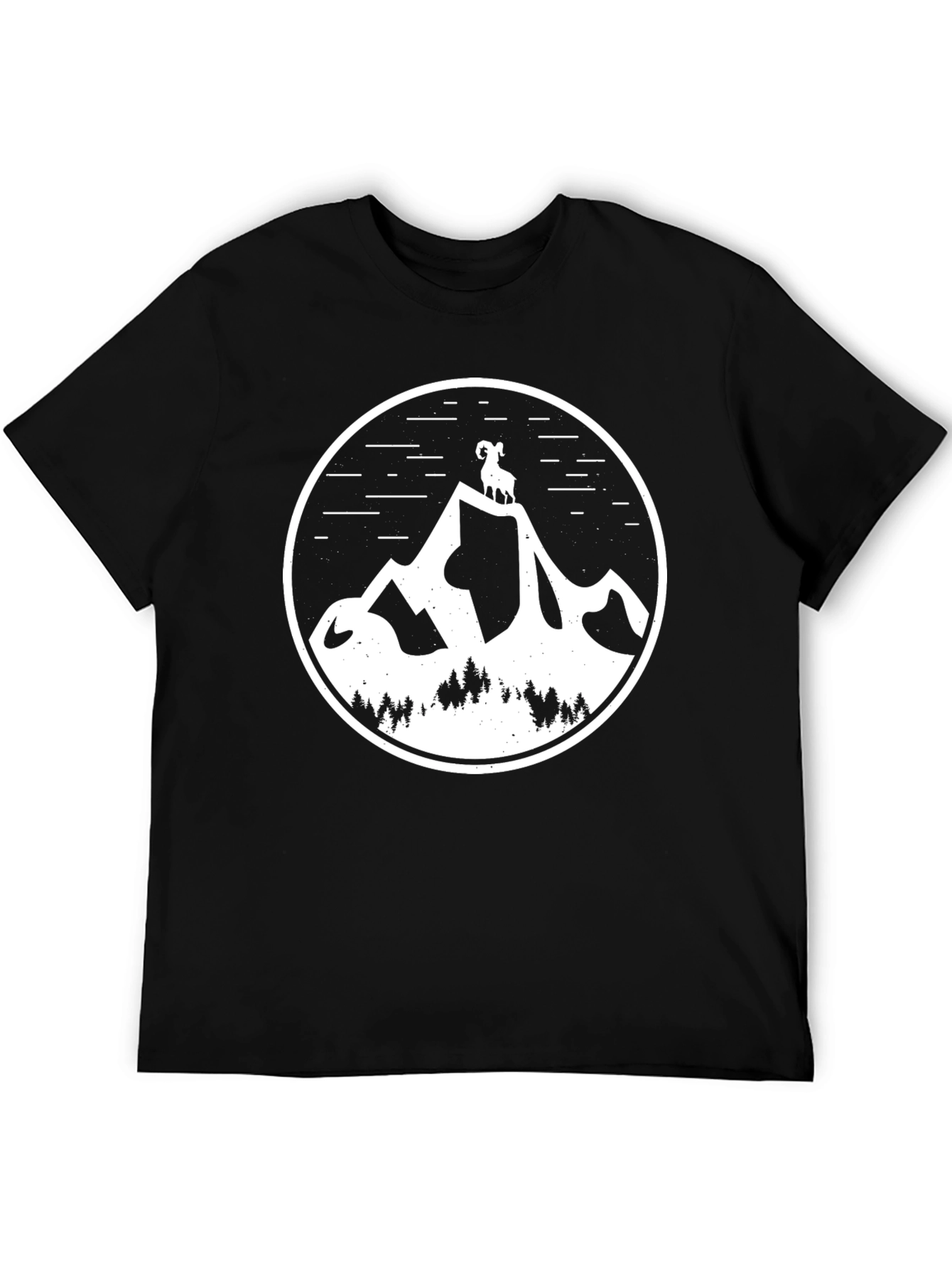 Mountain Ram Graphic Tee - Black Cotton T-Shirt