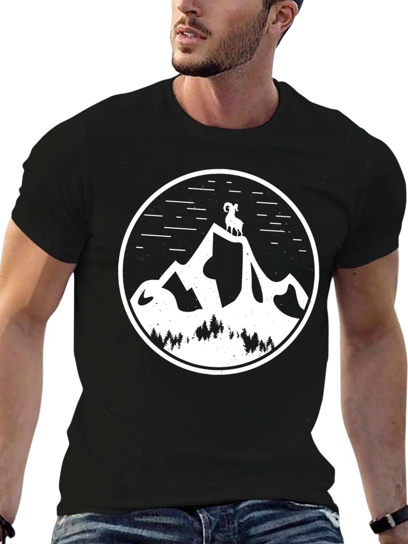 Mountain Ram Graphic Tee - Black Cotton T-Shirt