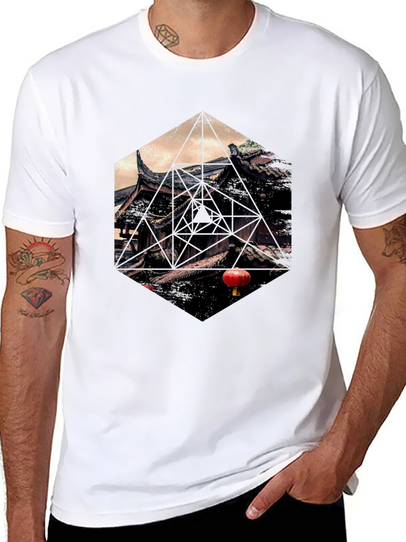 Geometric Temple Graphic T-Shirt - Unique Design