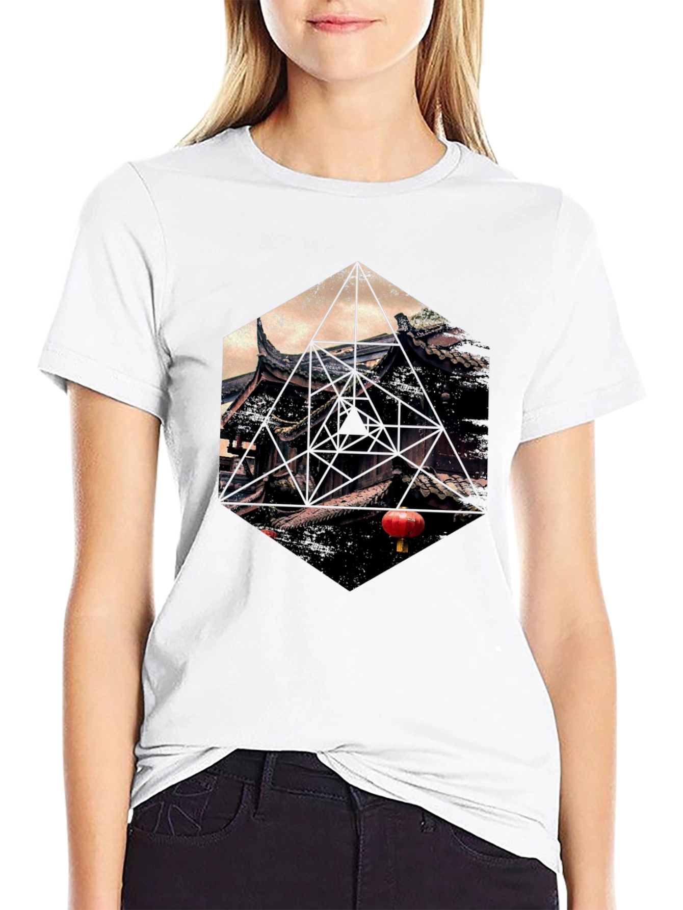 Geometric Temple Graphic T-Shirt - Unique Design
