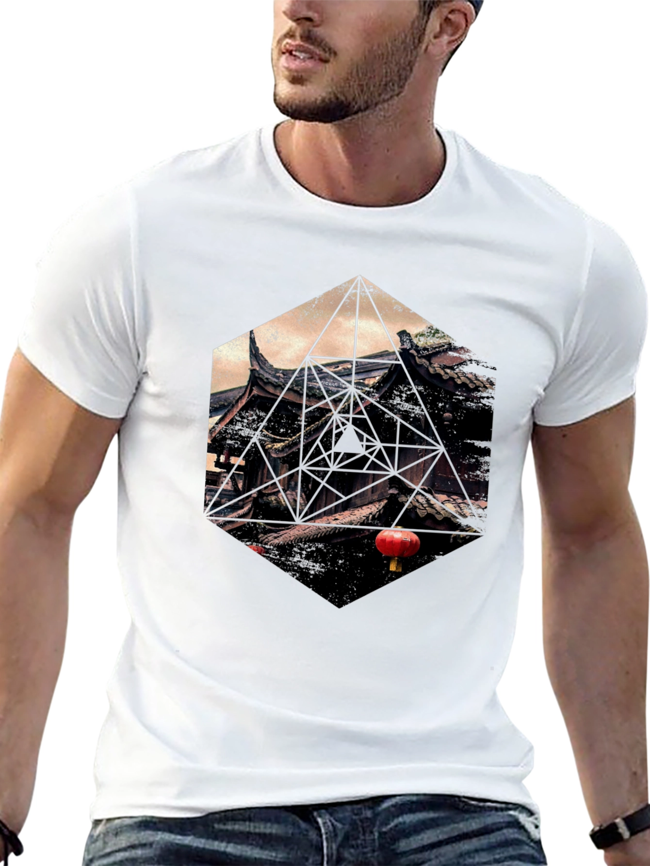 Geometric Temple Graphic T-Shirt - Unique Design