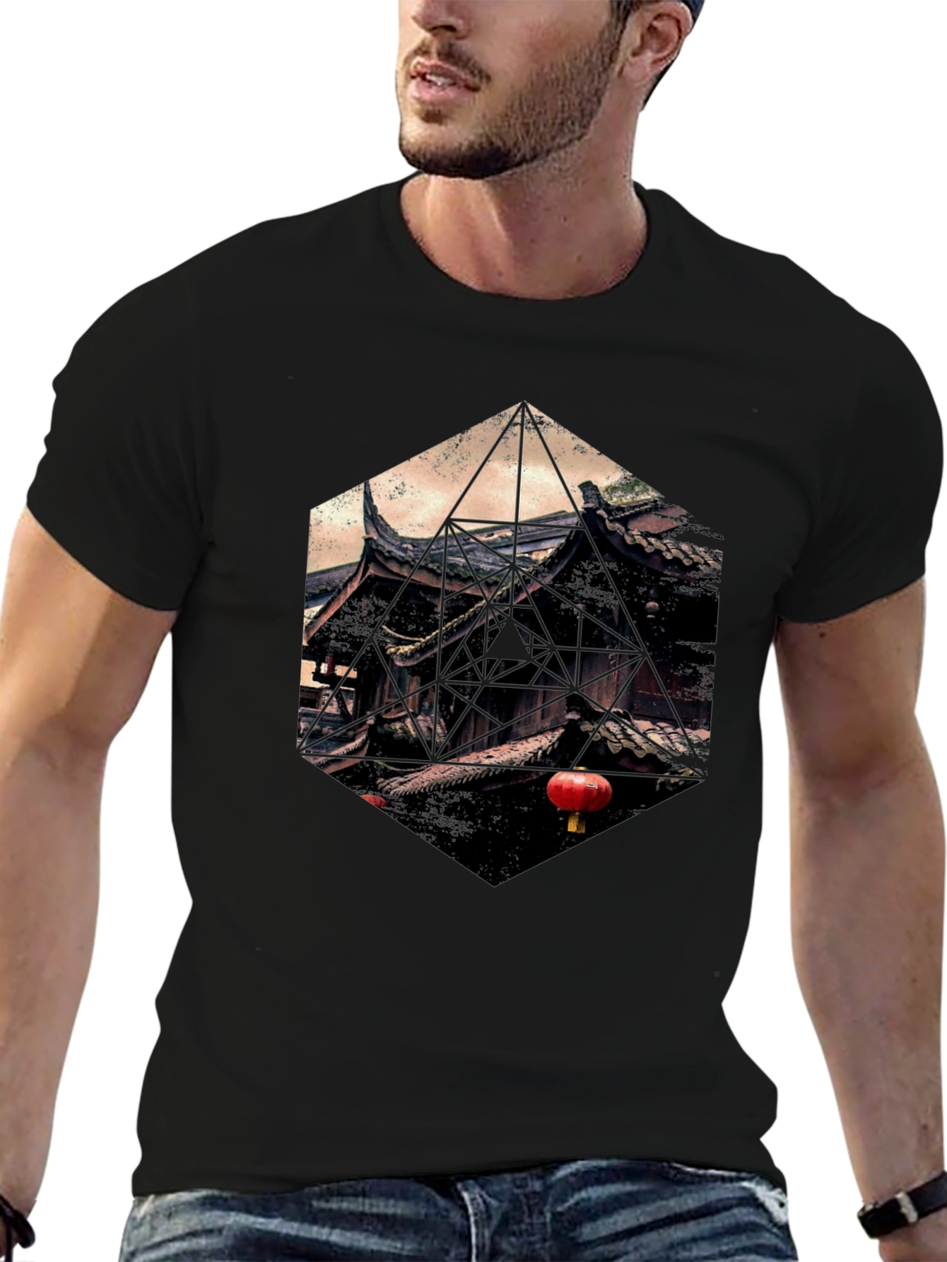 Geometric Temple Graphic T-Shirt - Unique Design