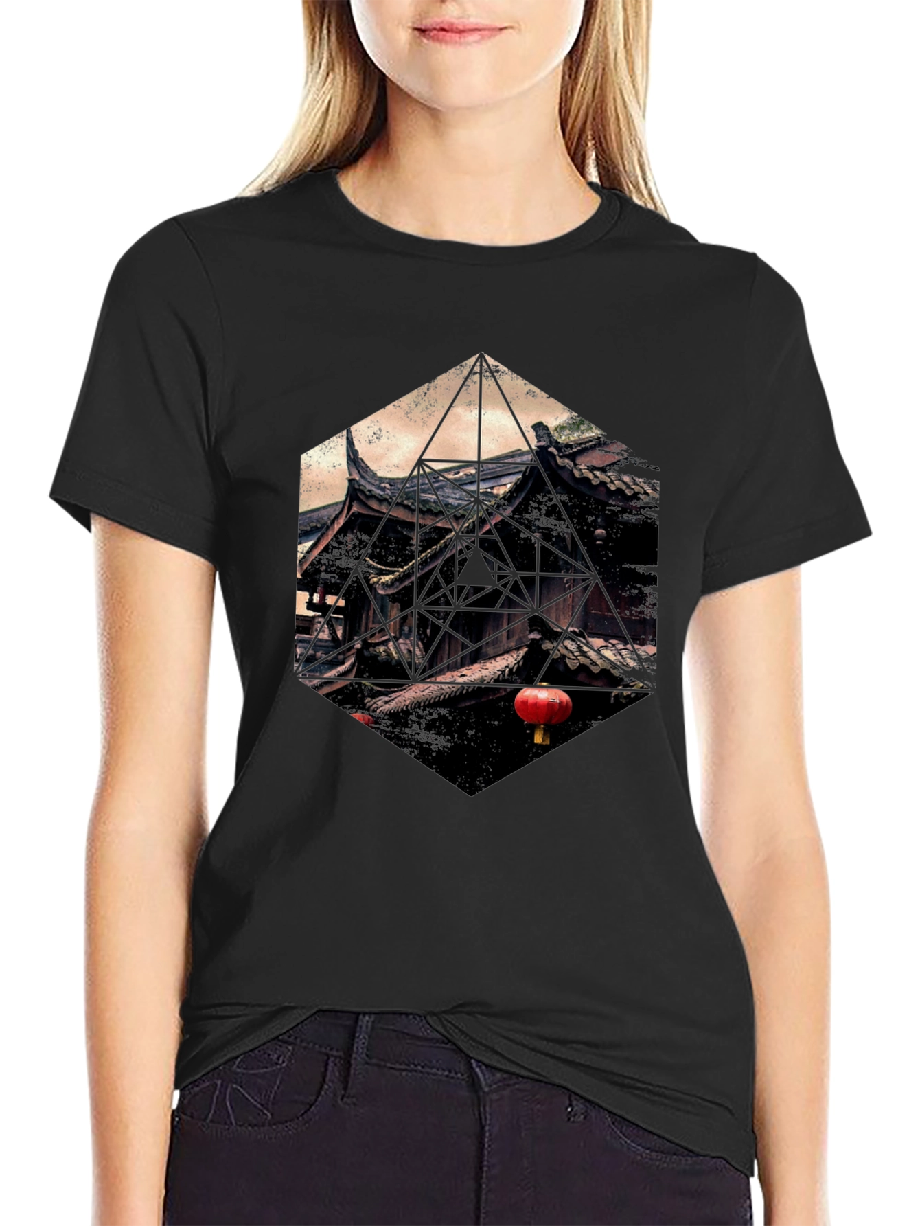 Geometric Temple Graphic T-Shirt - Unique Design