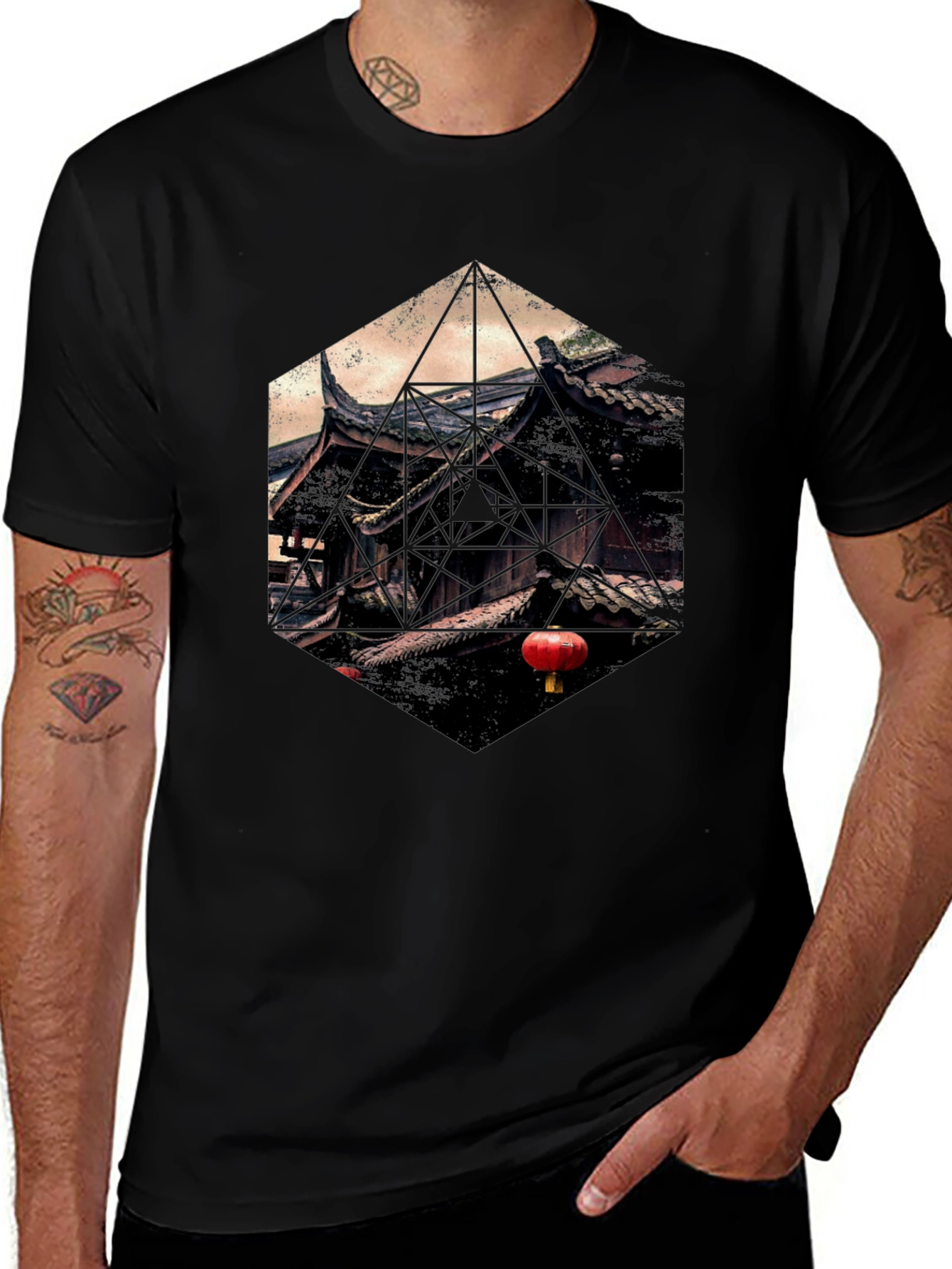 Geometric Temple Graphic T-Shirt - Unique Design
