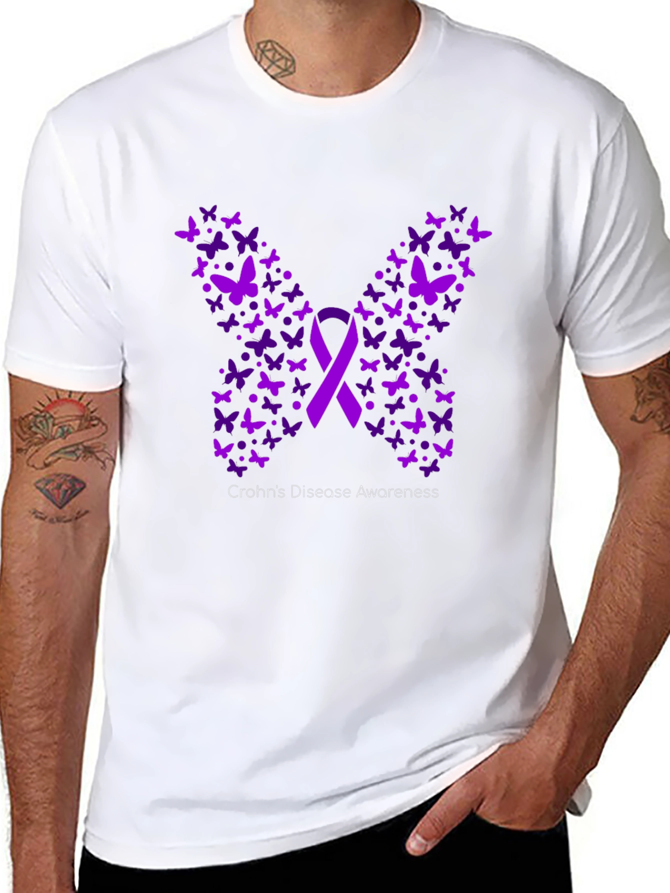 Crohns Disease Awareness Butterfly Ribbon T-Shirt