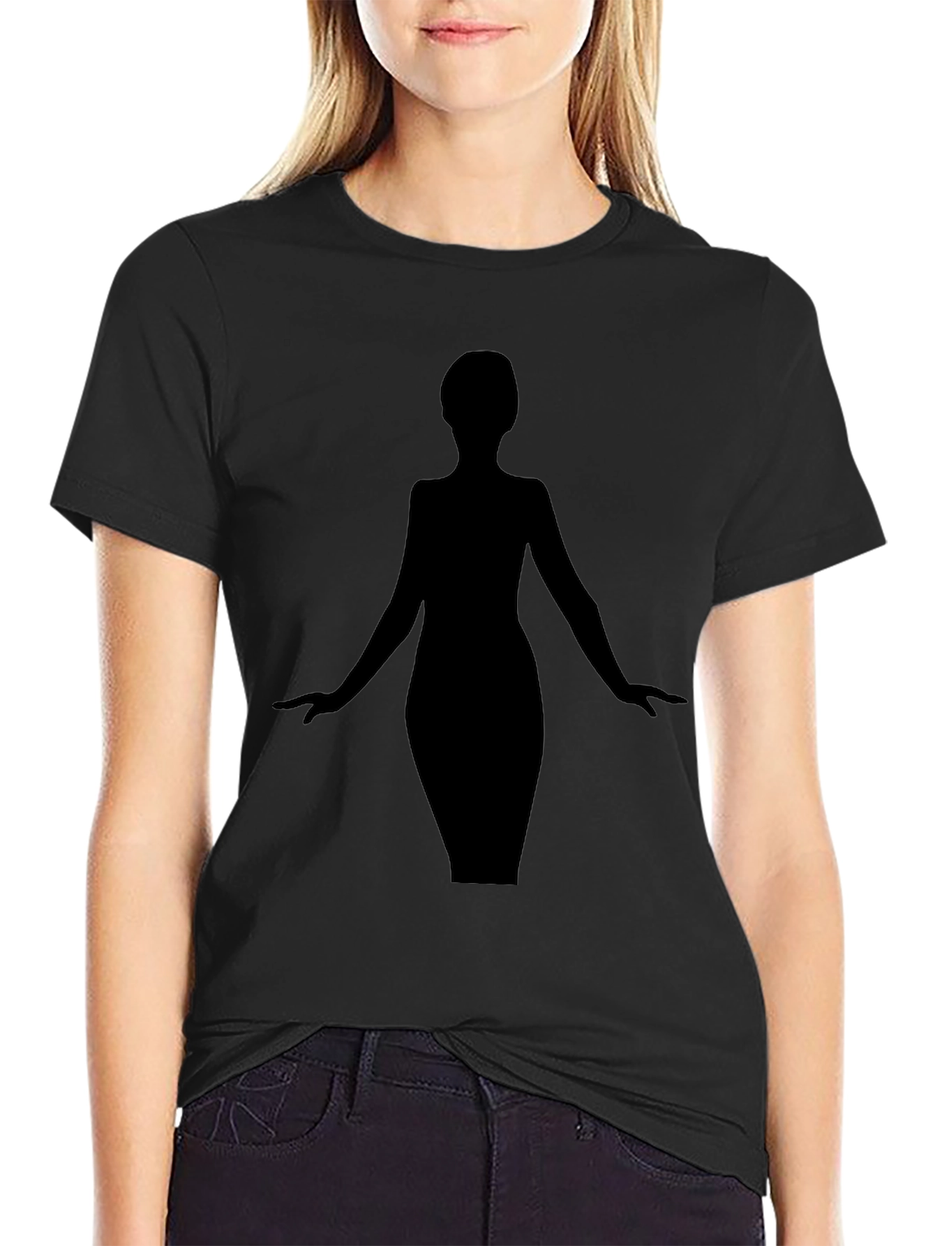 Elegant Woman Silhouette Black T-Shirt