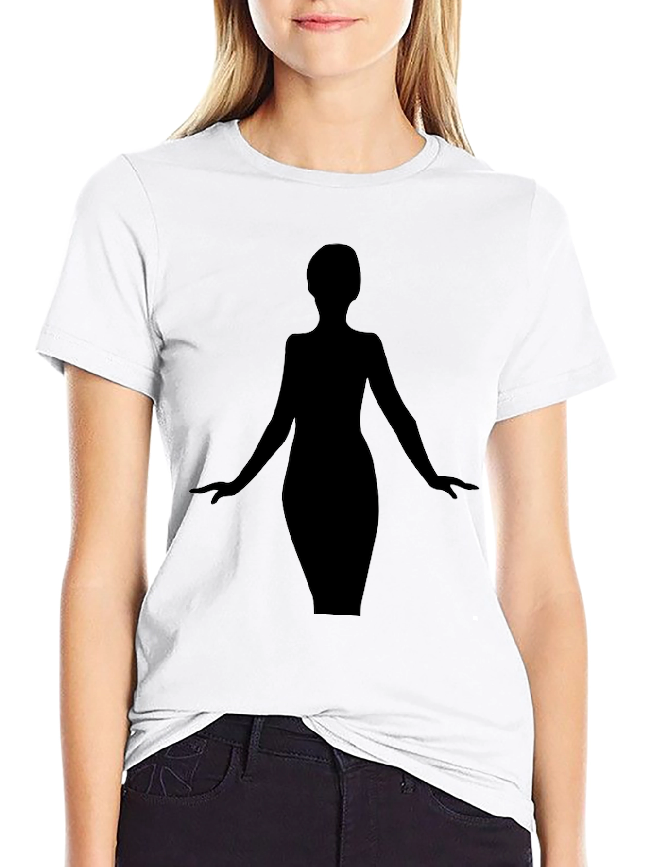 Elegant Woman Silhouette Black T-Shirt