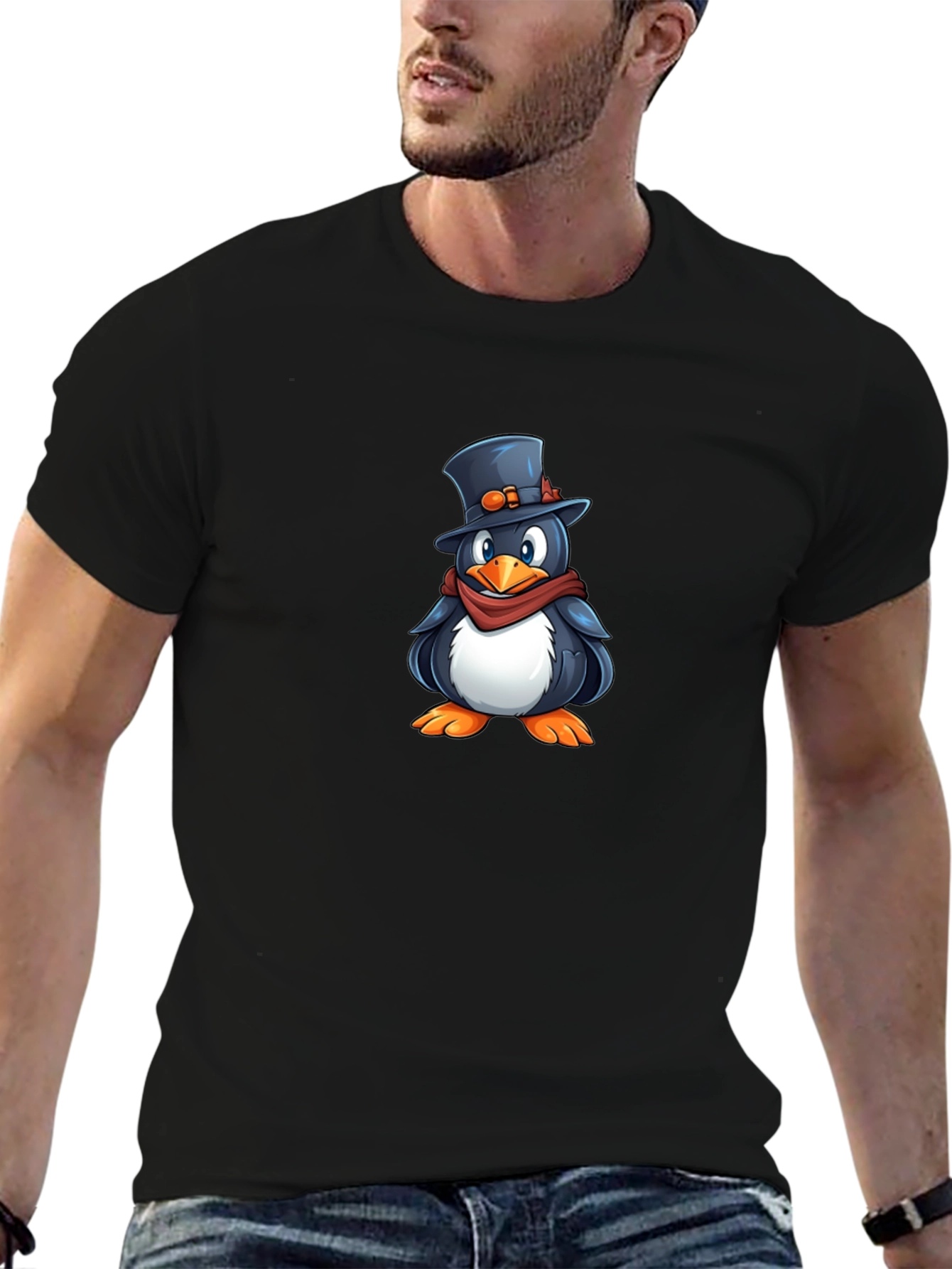 Penguin Top Hat Graphic T-Shirt - Black