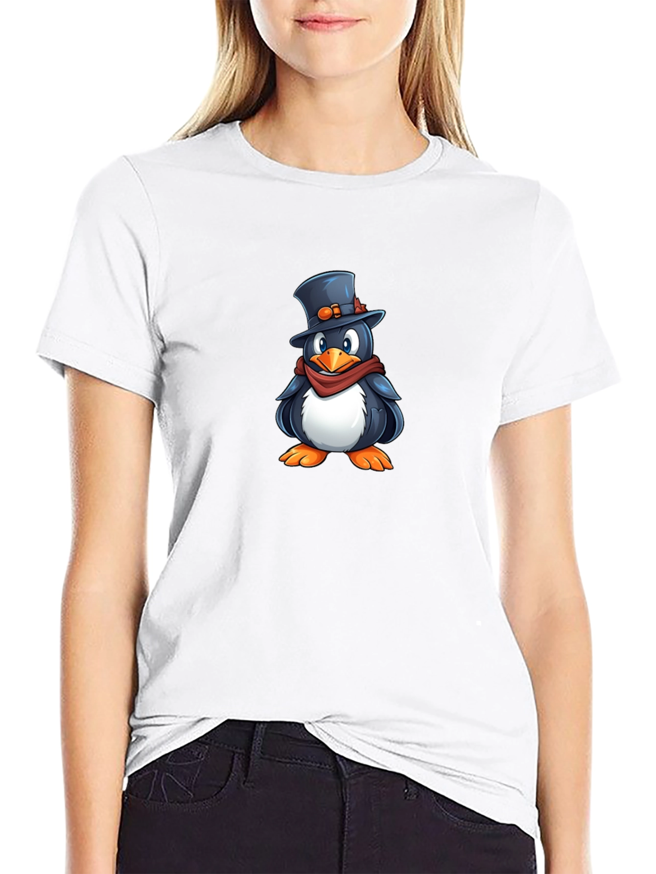 Penguin Top Hat Graphic T-Shirt - Black
