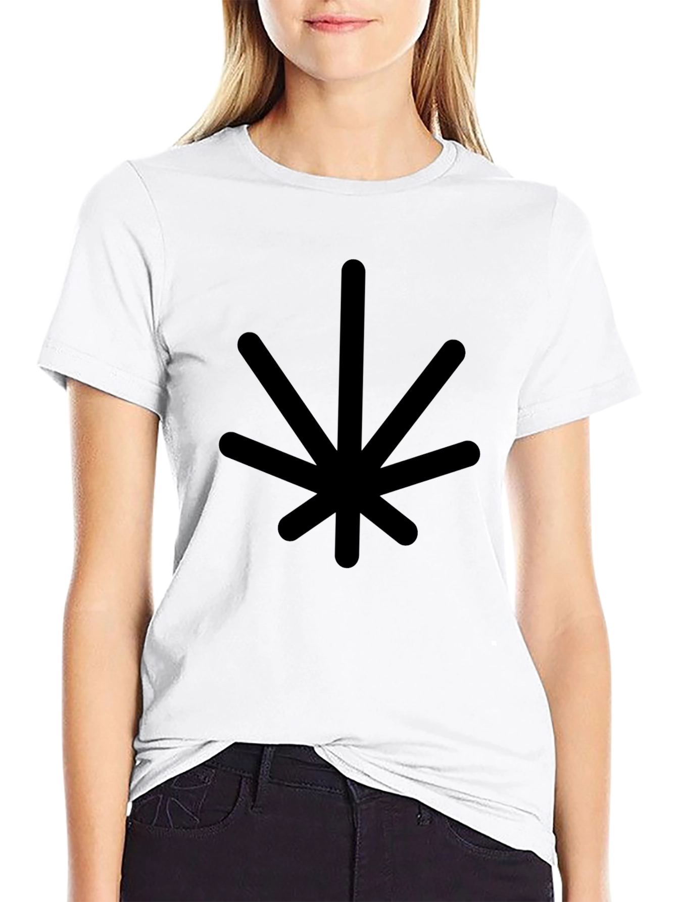 Minimalist Black T-Shirt with Geometric Leaf Design