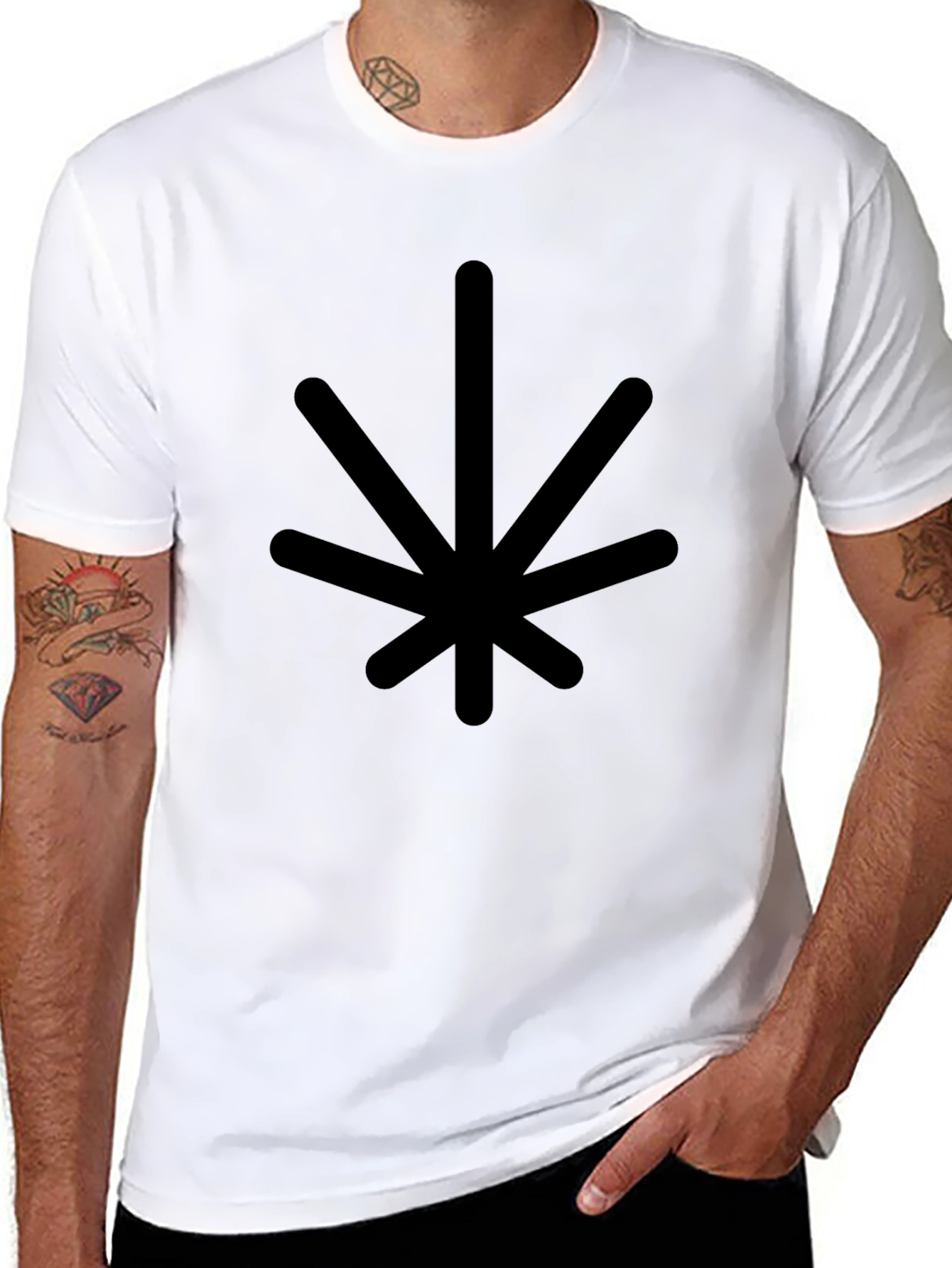 Minimalist Black T-Shirt with Geometric Leaf Design