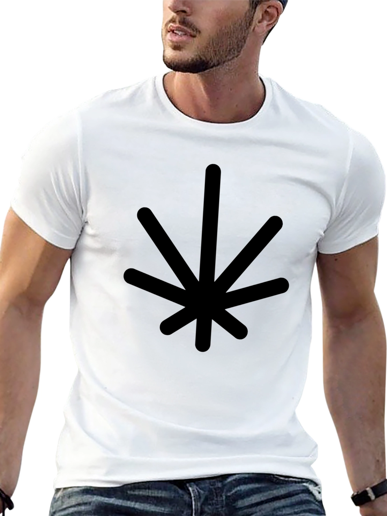 Minimalist Black T-Shirt with Geometric Leaf Design