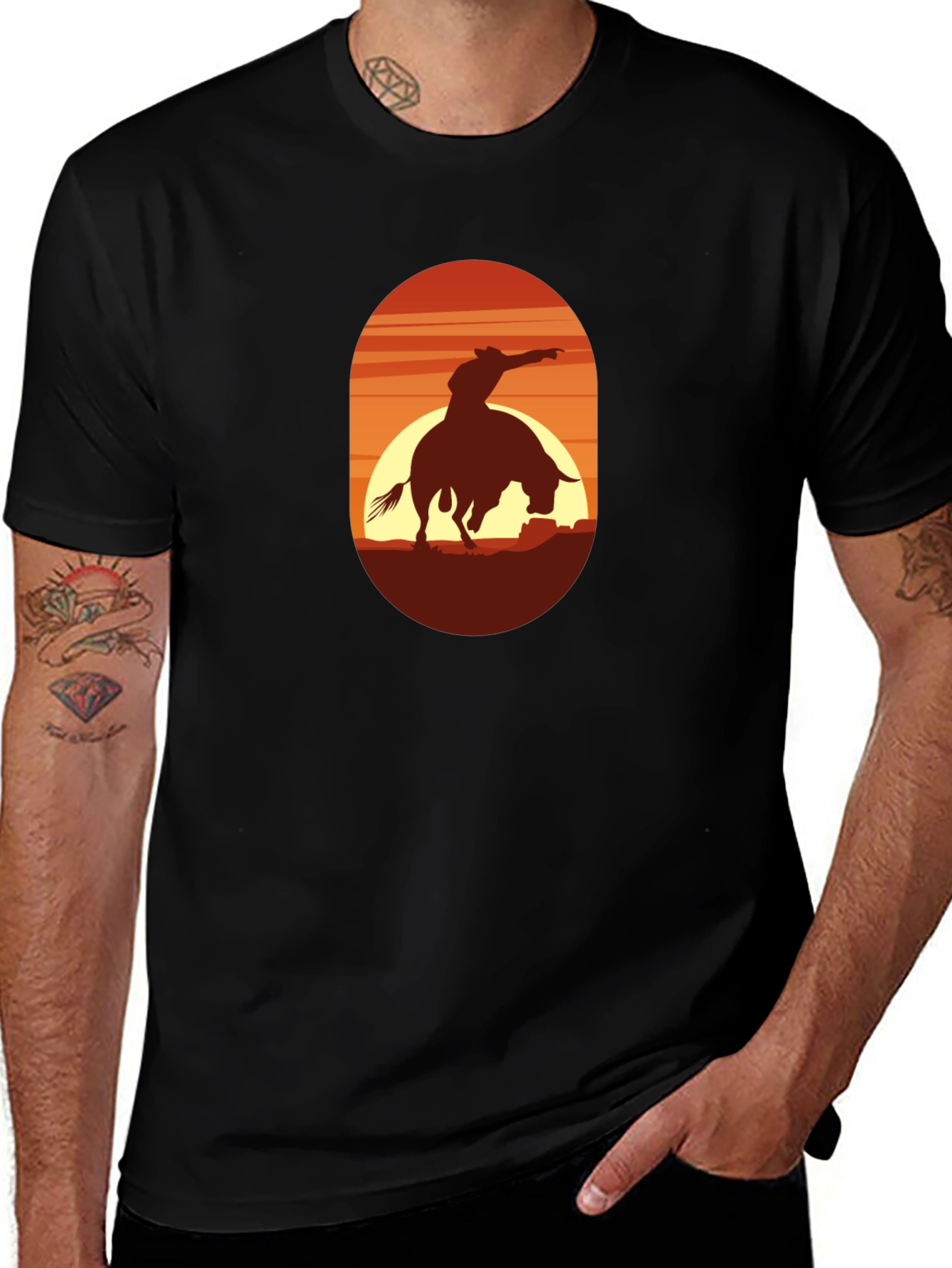 Cowboy Silhouette Graphic Tee - Western Style Shirt