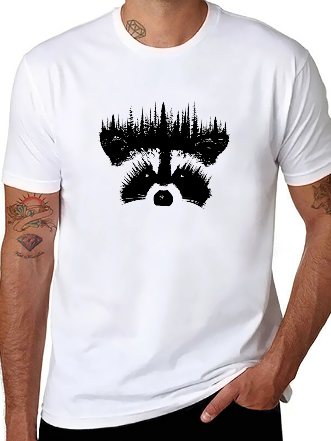 Raccoon Forest Graphic Print T-Shirt