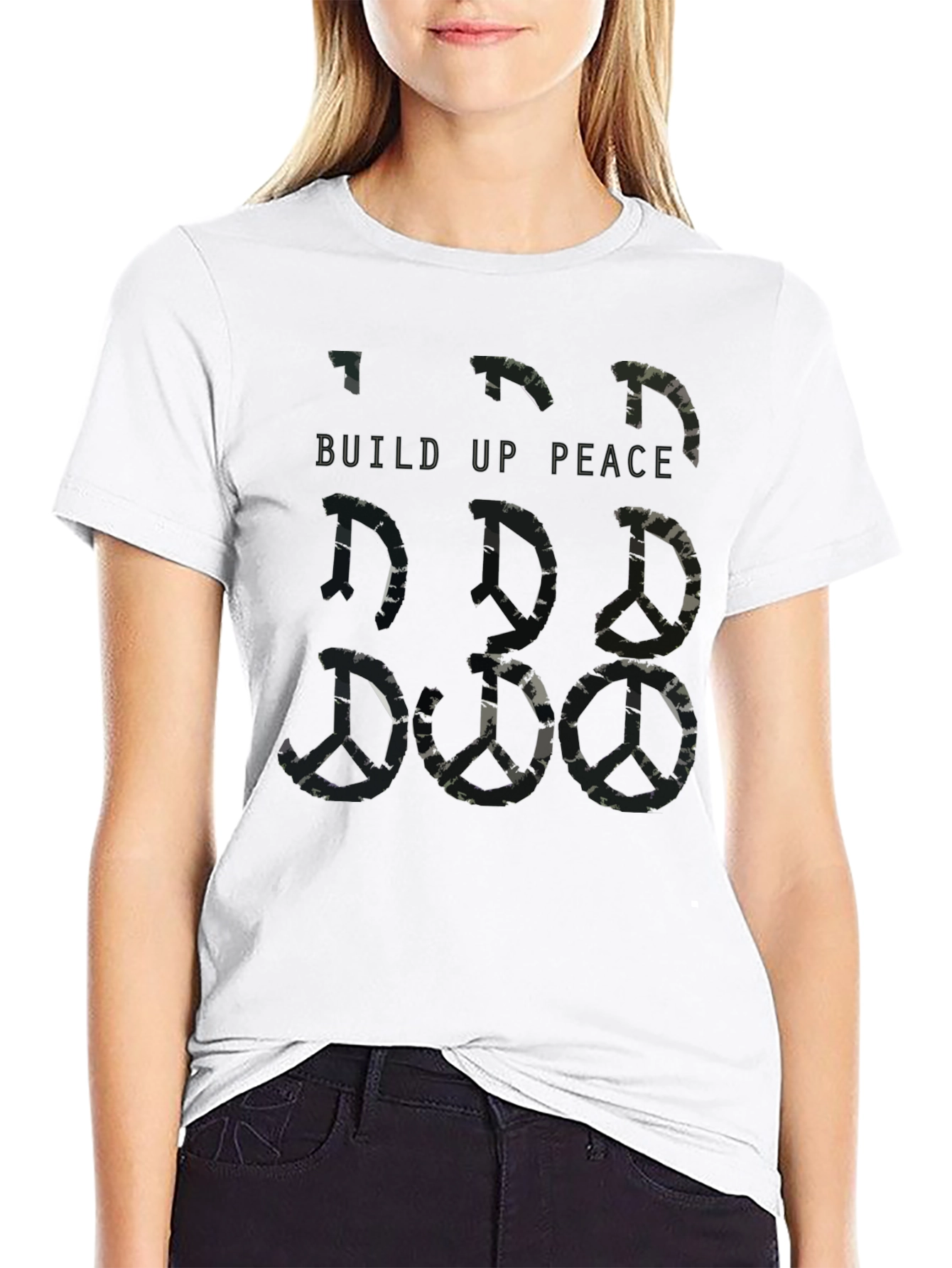 Build Up Peace Camo Peace Sign Graphic T-Shirt