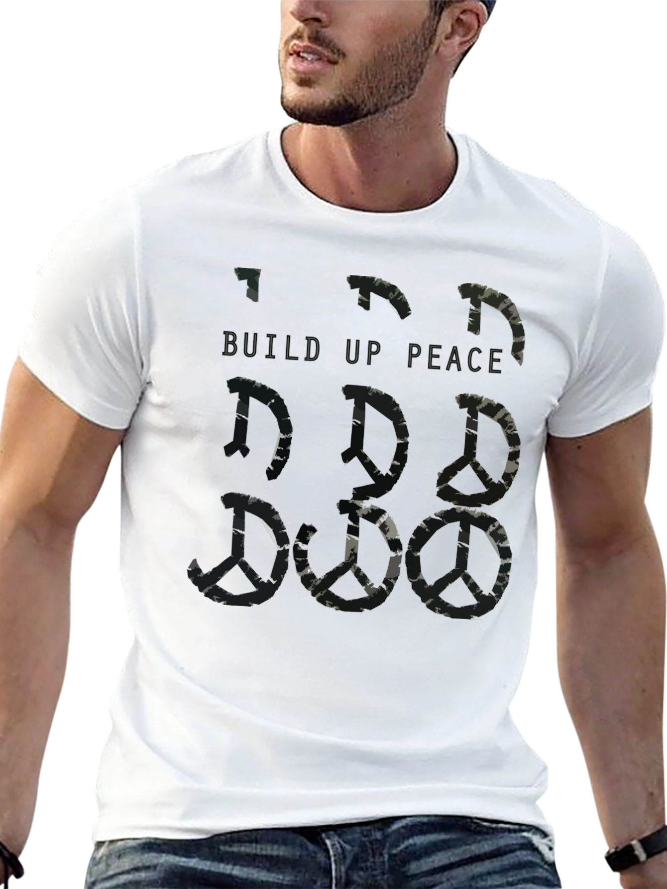 Build Up Peace Camo Peace Sign Graphic T-Shirt