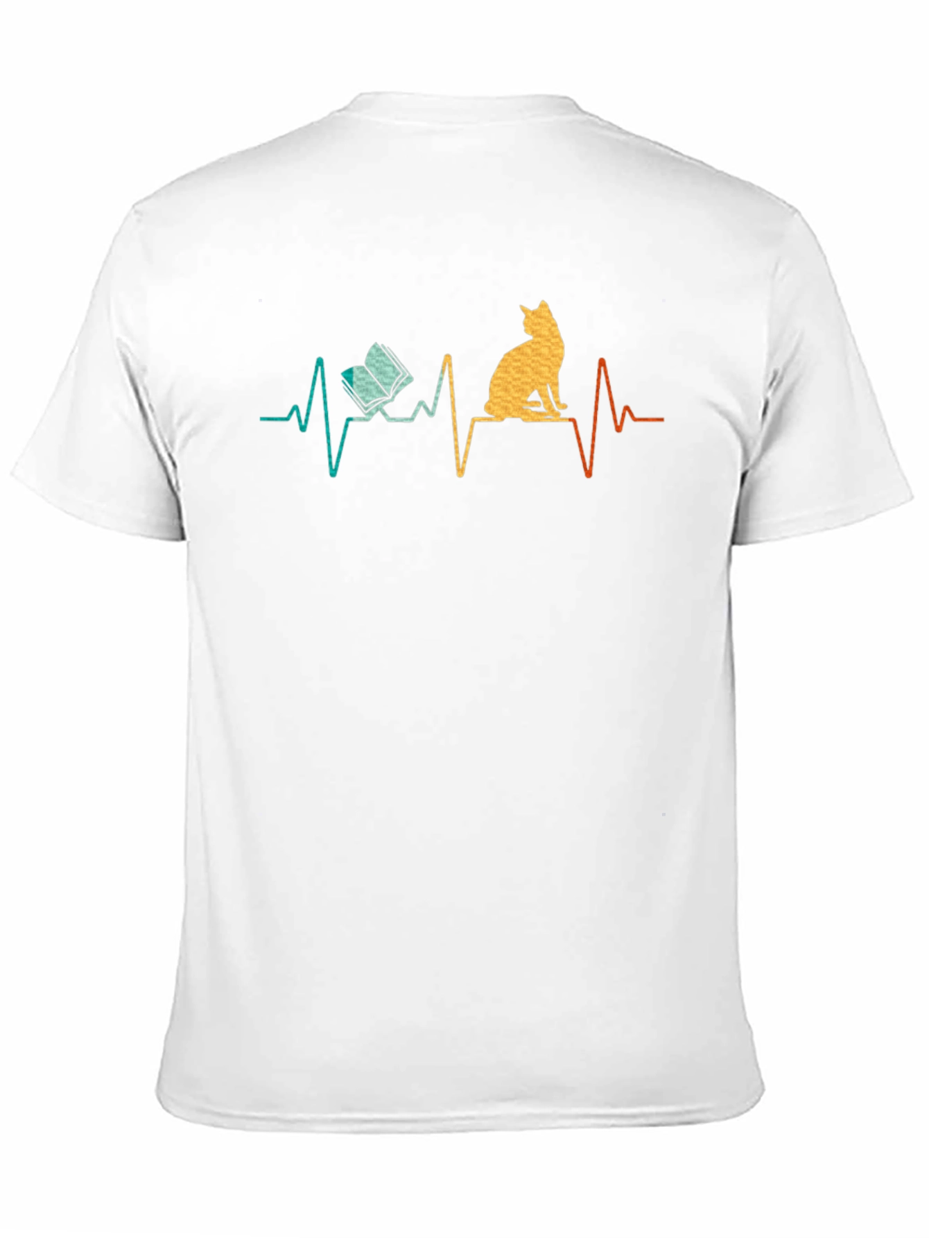 Cat & Book ECG Heartbeat T-Shirt