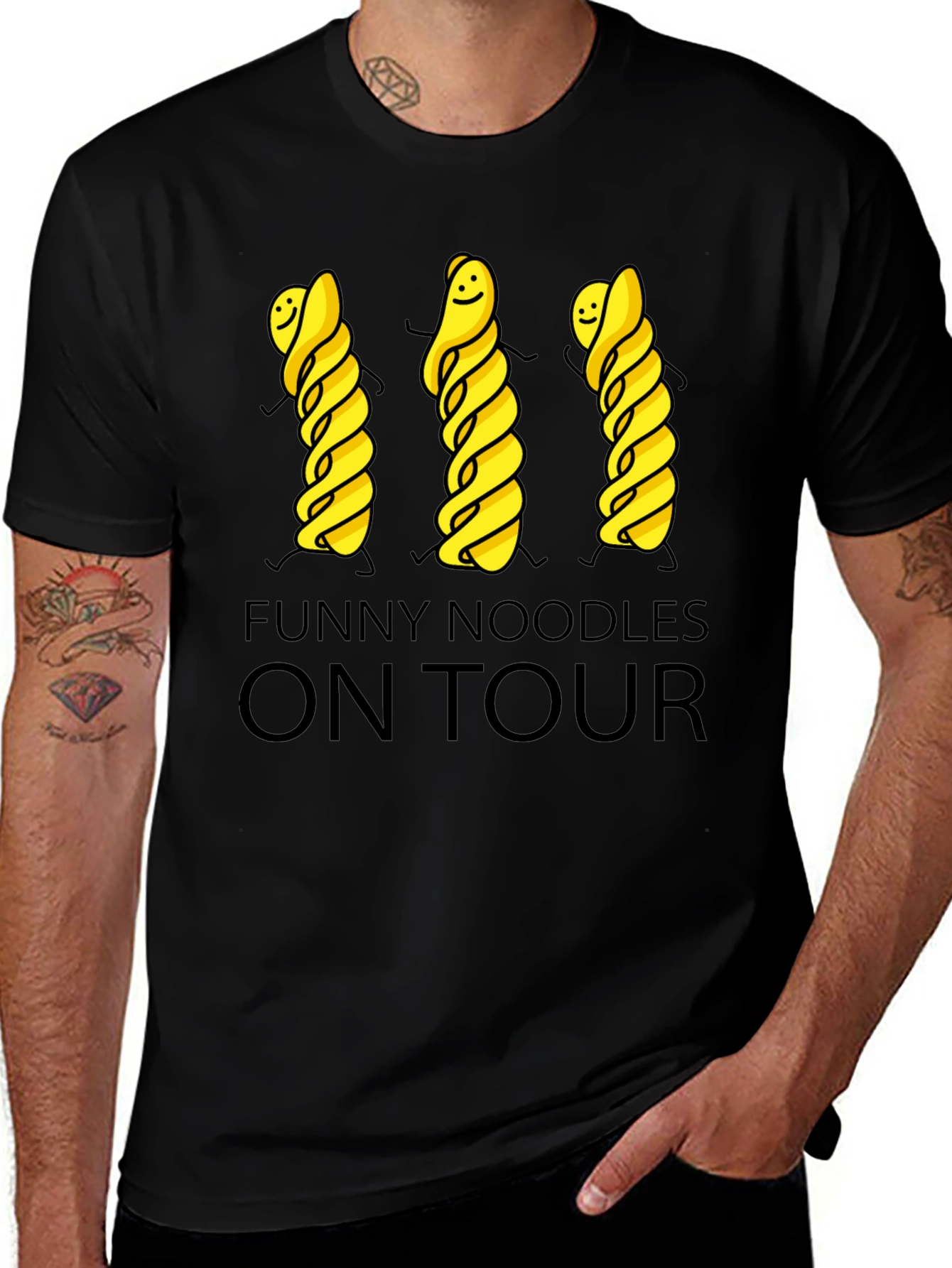 Funny Noodles On Tour Black T-Shirt