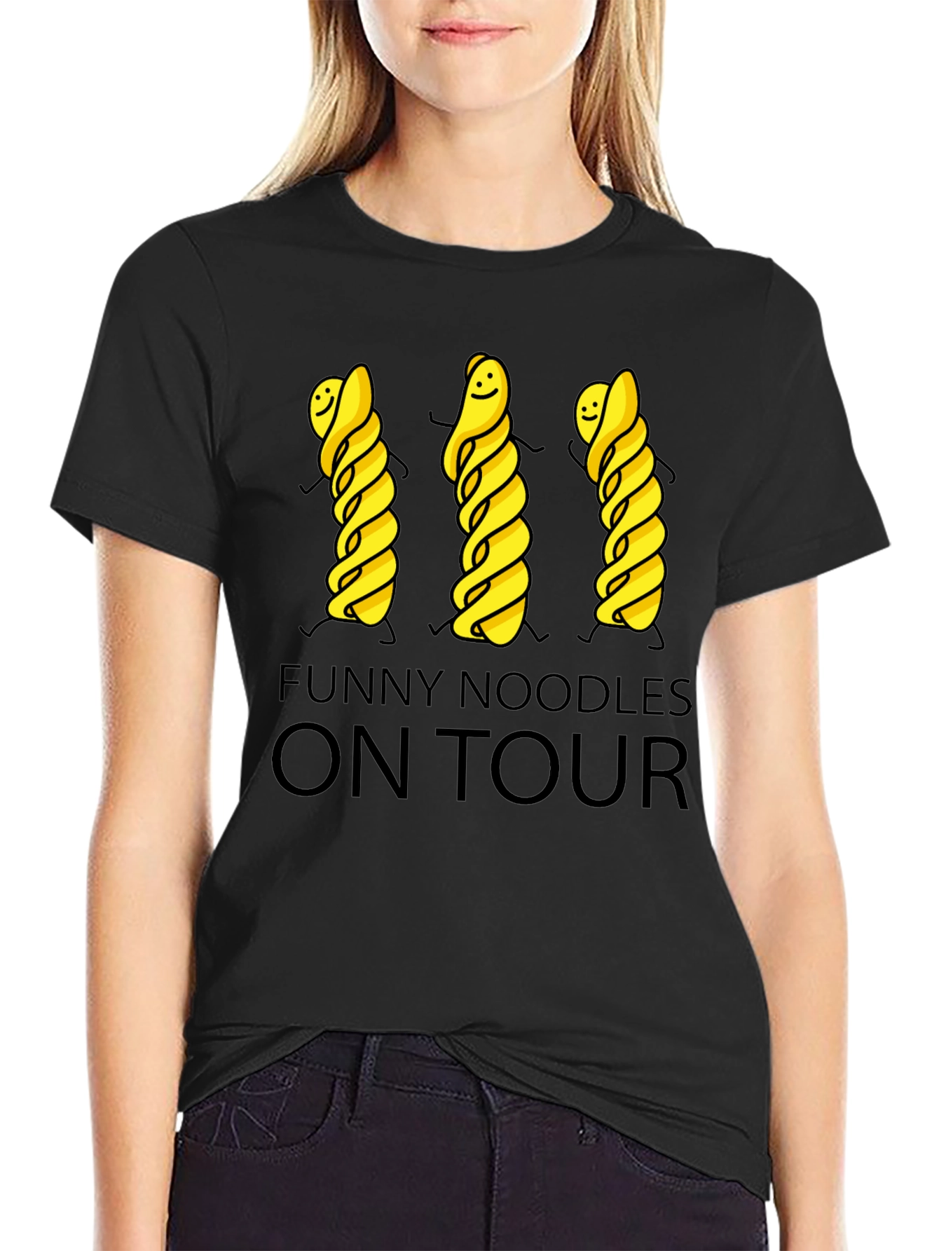 Funny Noodles On Tour Black T-Shirt