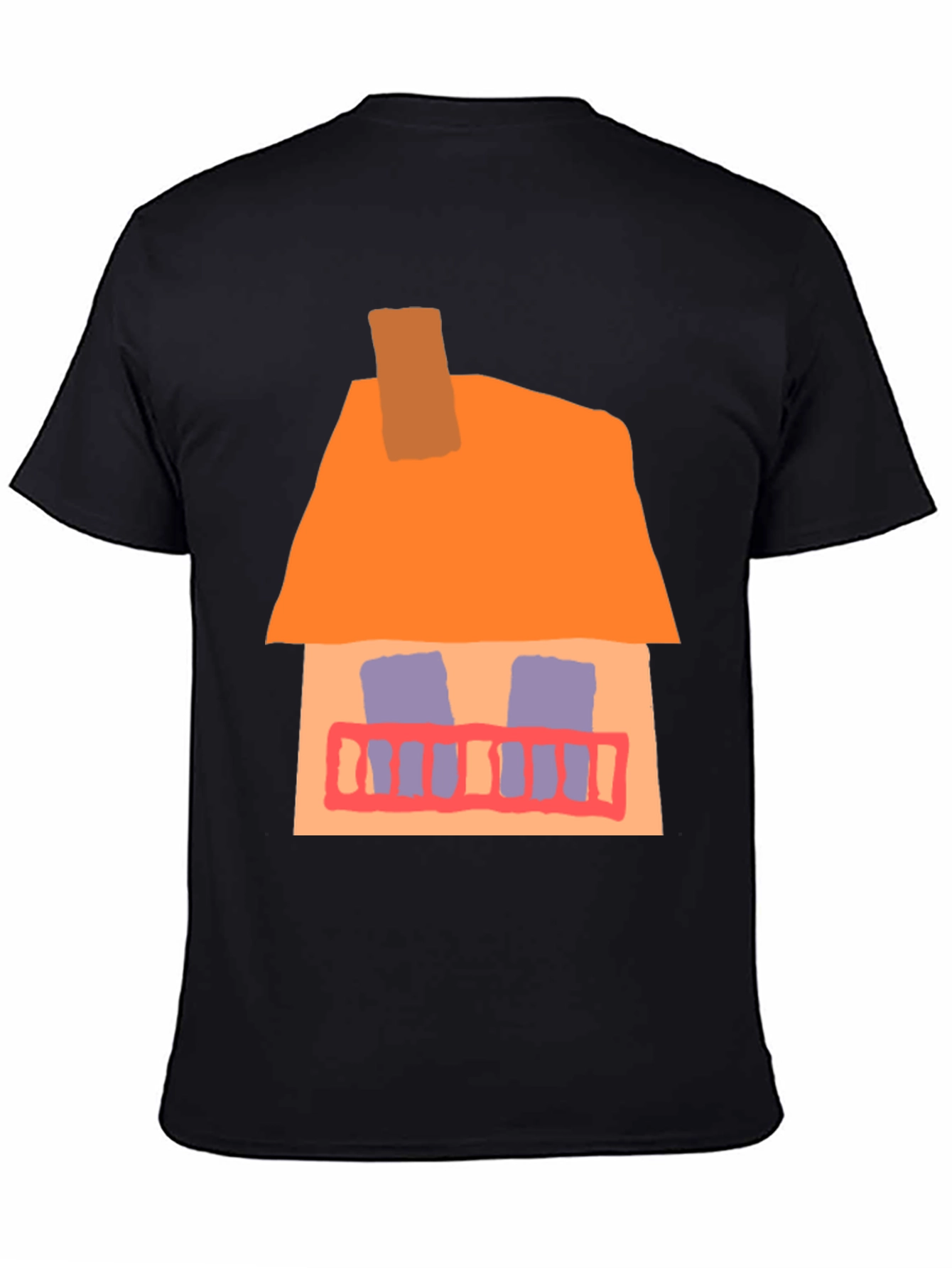 Whimsical House Graphic Tee - Black Cotton Casual T-Shirt