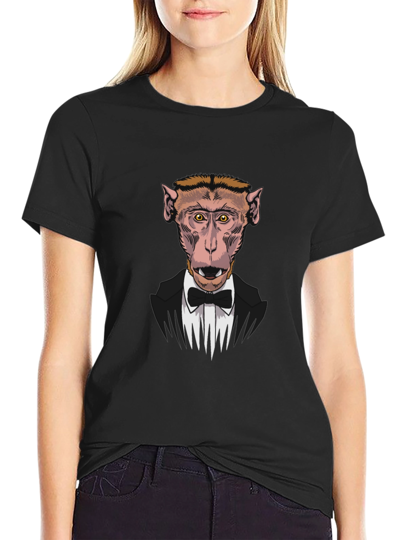 Monkey Tuxedo Graphic T-Shirt - Black Crew Neck Tee