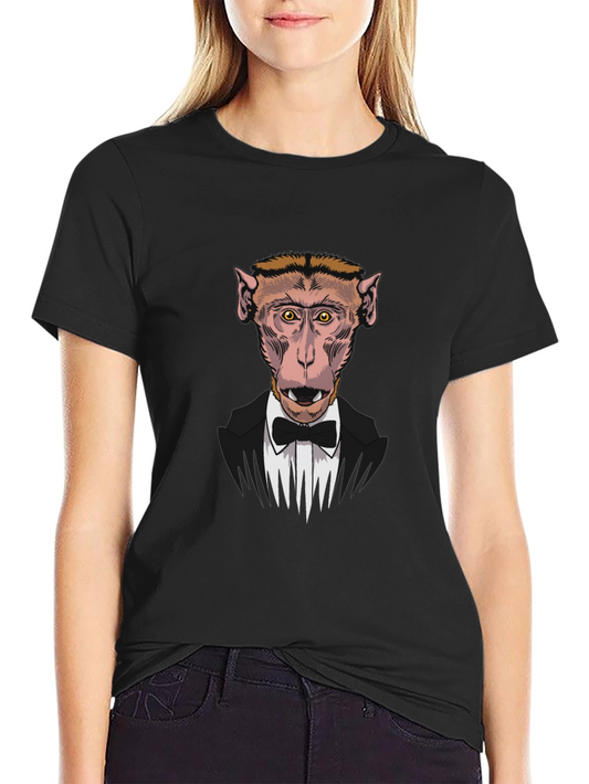 Monkey Tuxedo Graphic T-Shirt - Black Crew Neck Tee