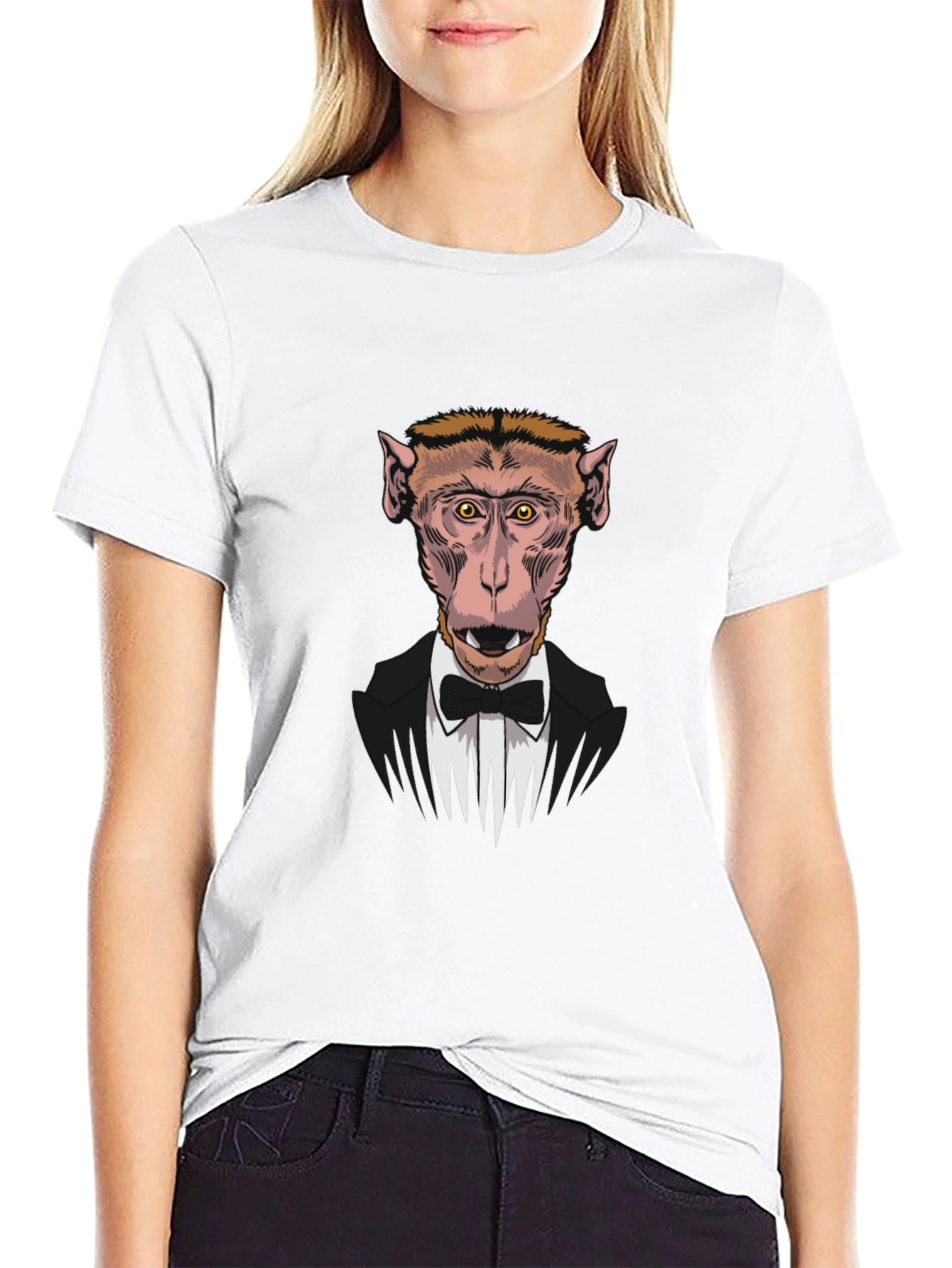 Monkey Tuxedo Graphic T-Shirt - Black Crew Neck Tee