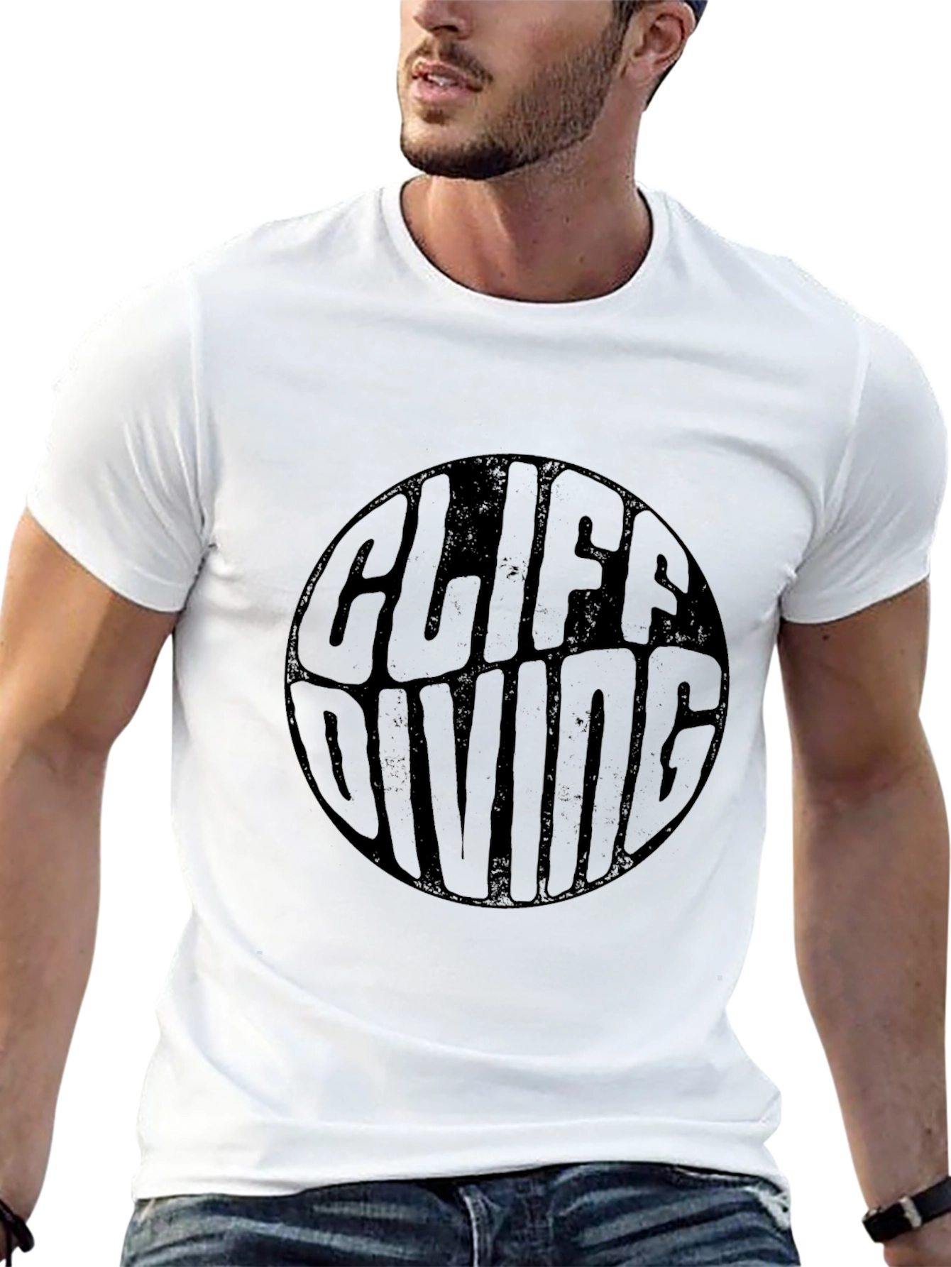 Cliff Diving Graphic Tee - Black Cotton T-Shirt