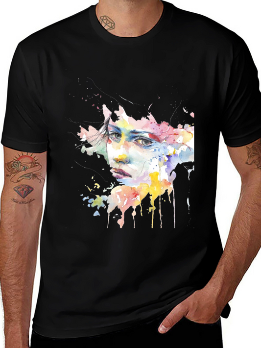 Watercolor Woman Graphic Black T-Shirt