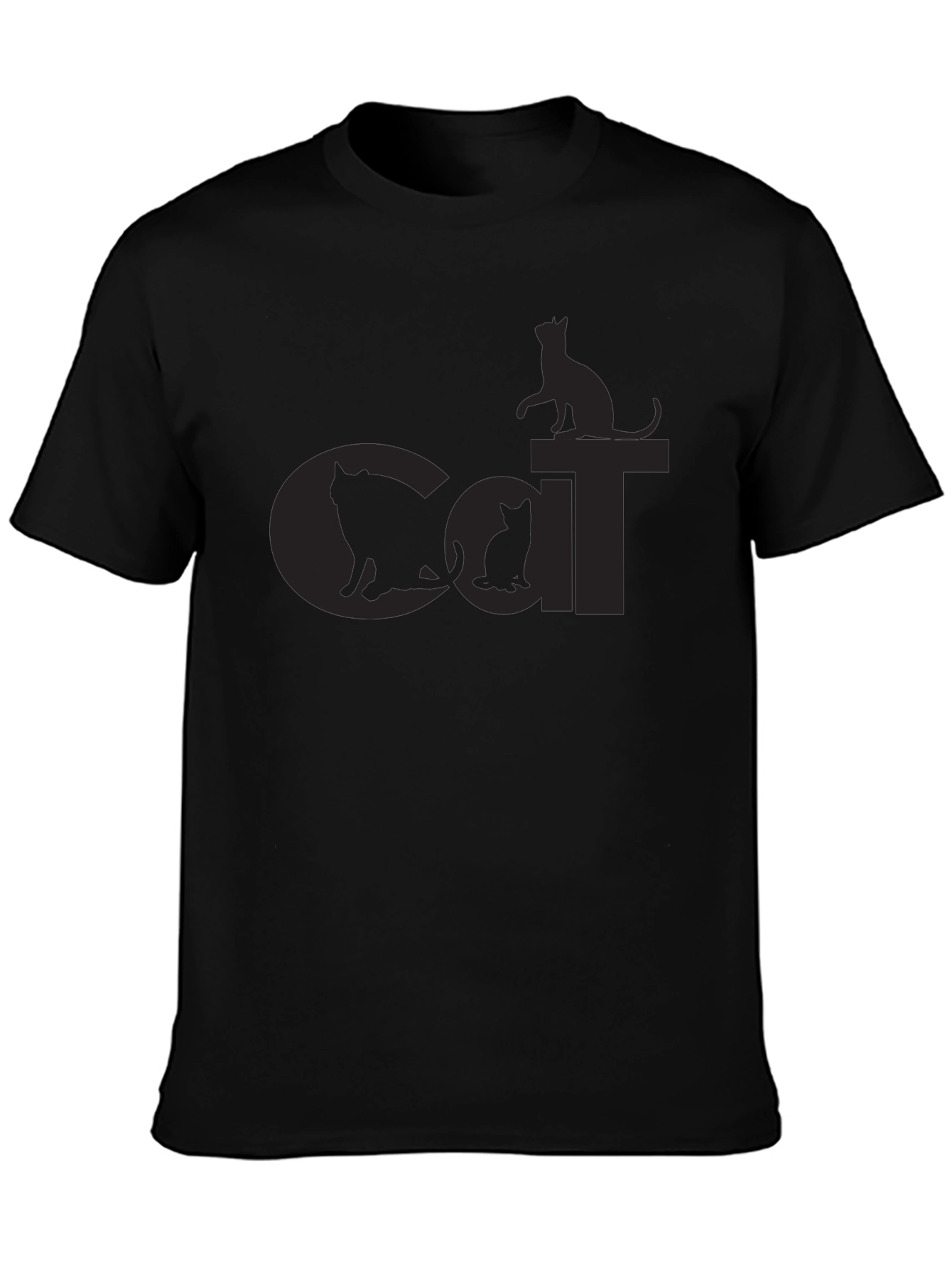 Cat Silhouette Graphic Print Black T-Shirt