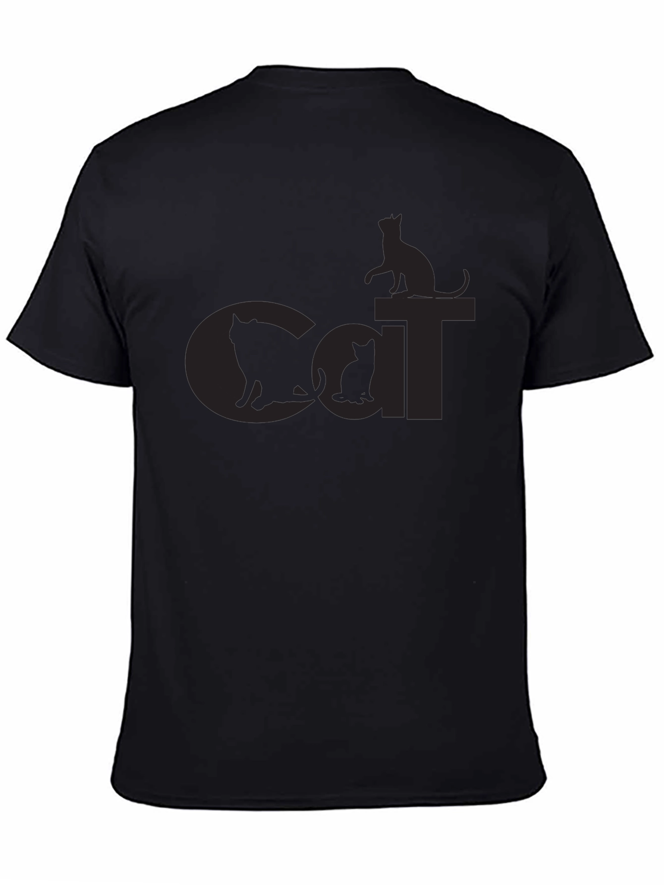 Cat Silhouette Graphic Print Black T-Shirt