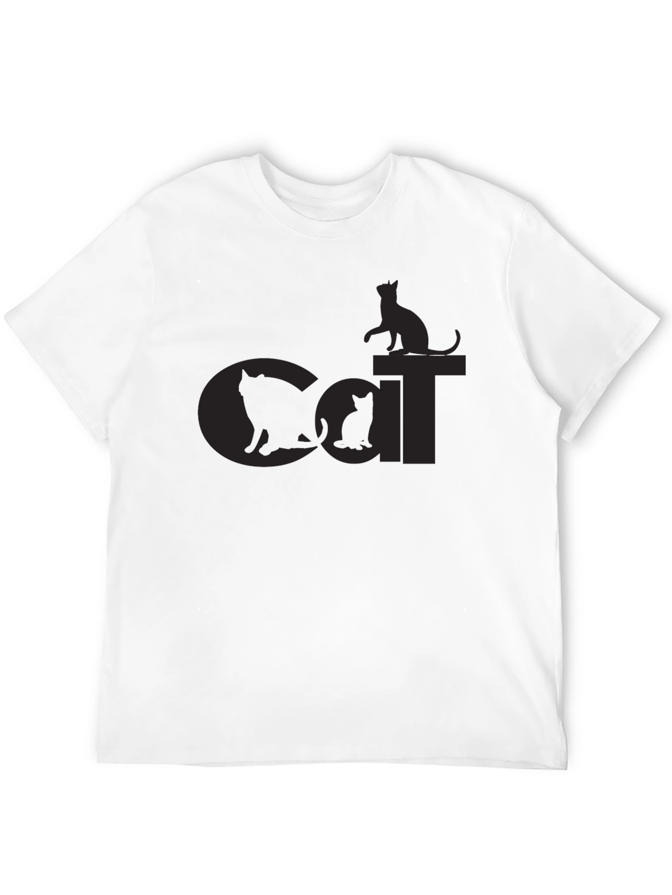 Cat Silhouette Graphic Print Black T-Shirt