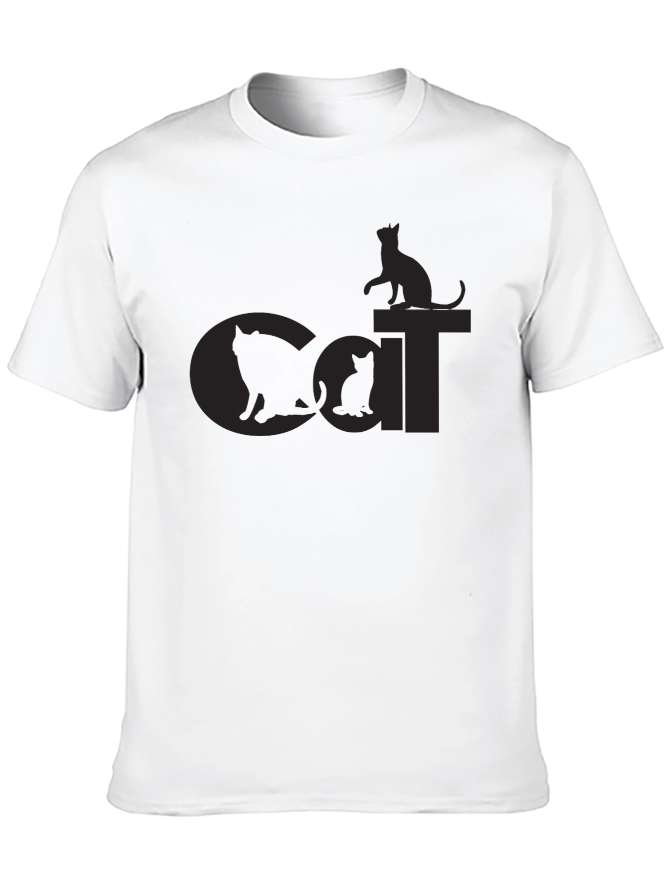 Cat Silhouette Graphic Print Black T-Shirt