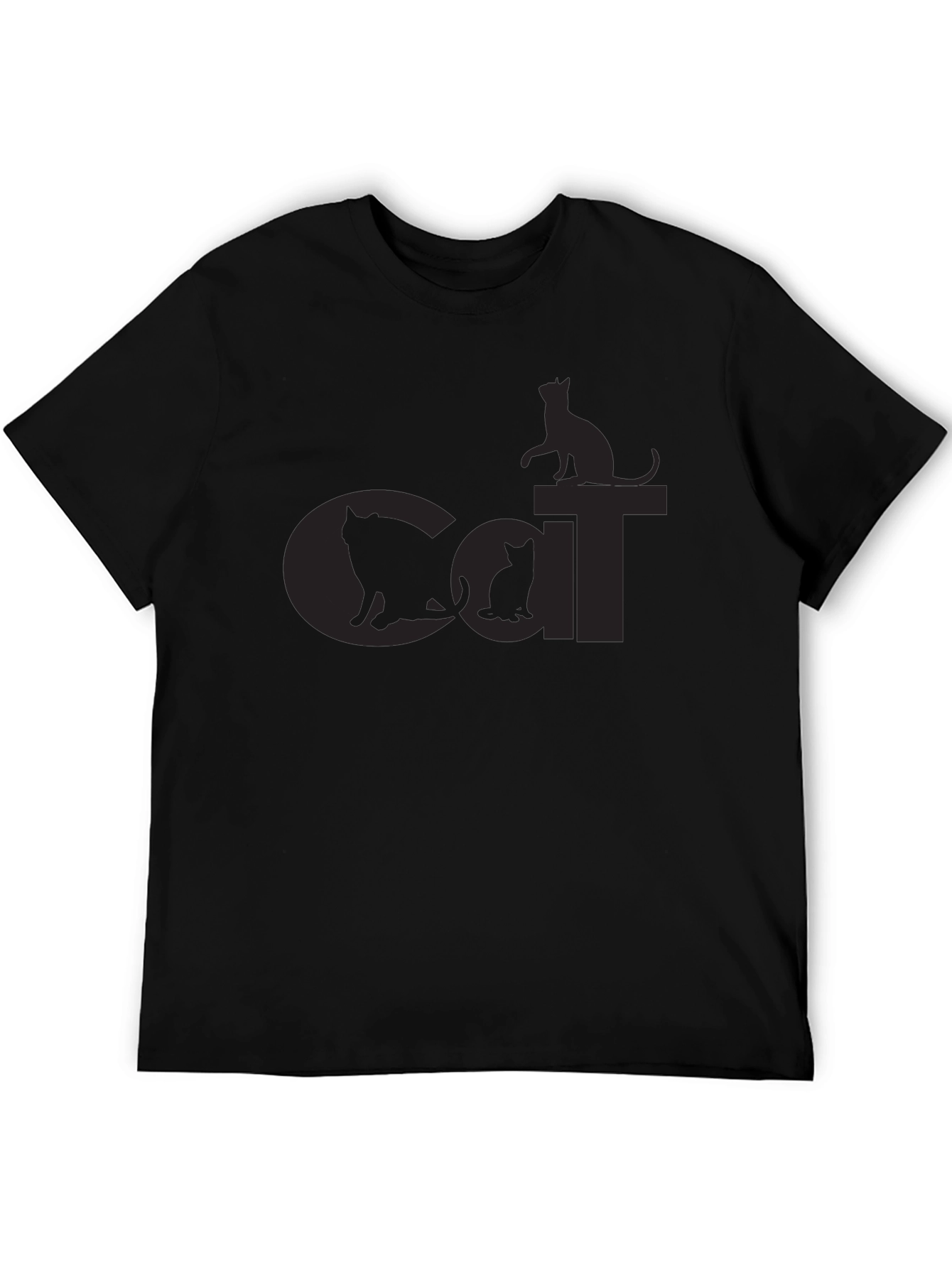 Cat Silhouette Graphic Print Black T-Shirt
