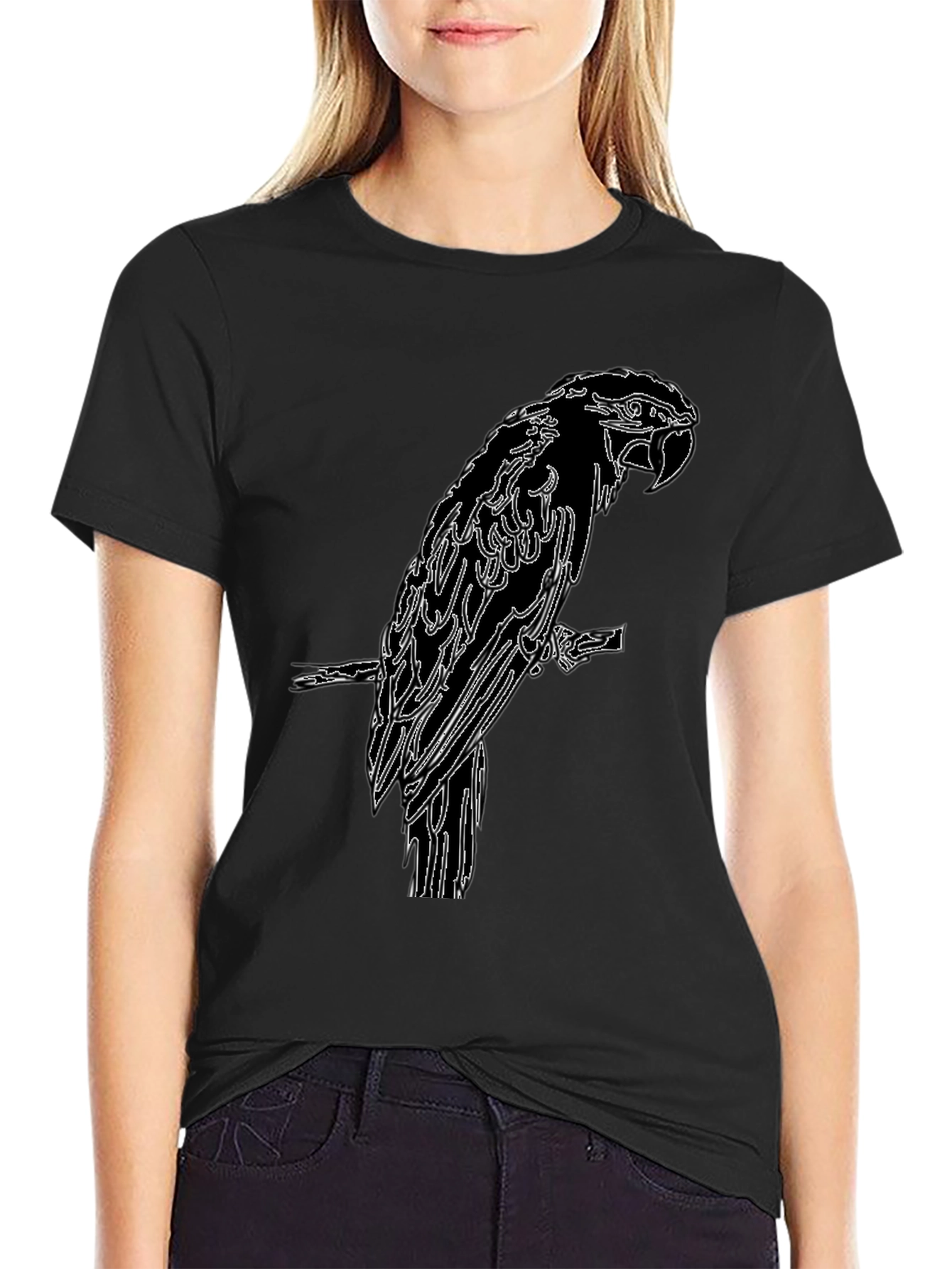 Black Parrot Outline Graphic Tee