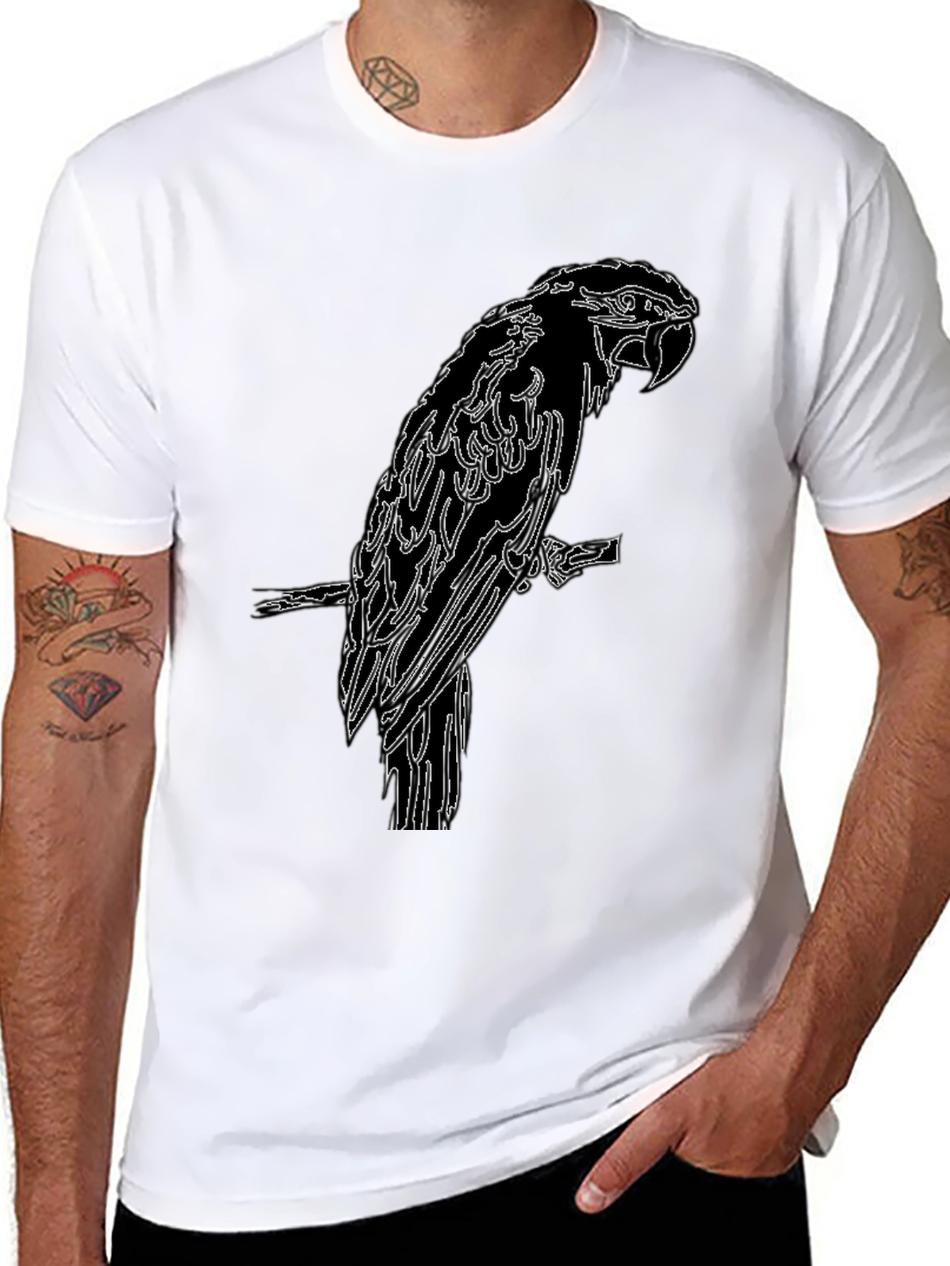 Black Parrot Outline Graphic Tee