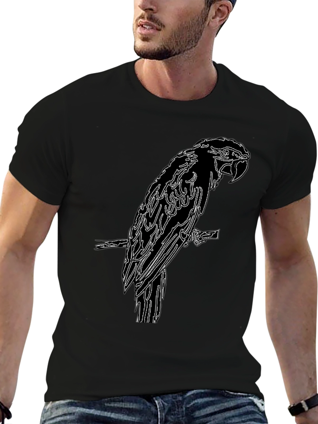 Black Parrot Outline Graphic Tee