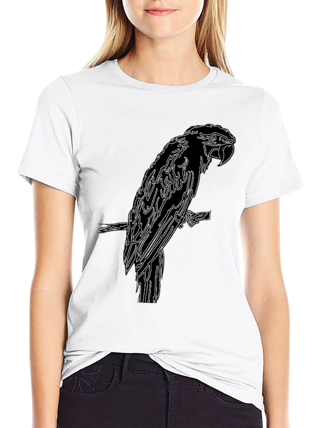 Black Parrot Outline Graphic Tee