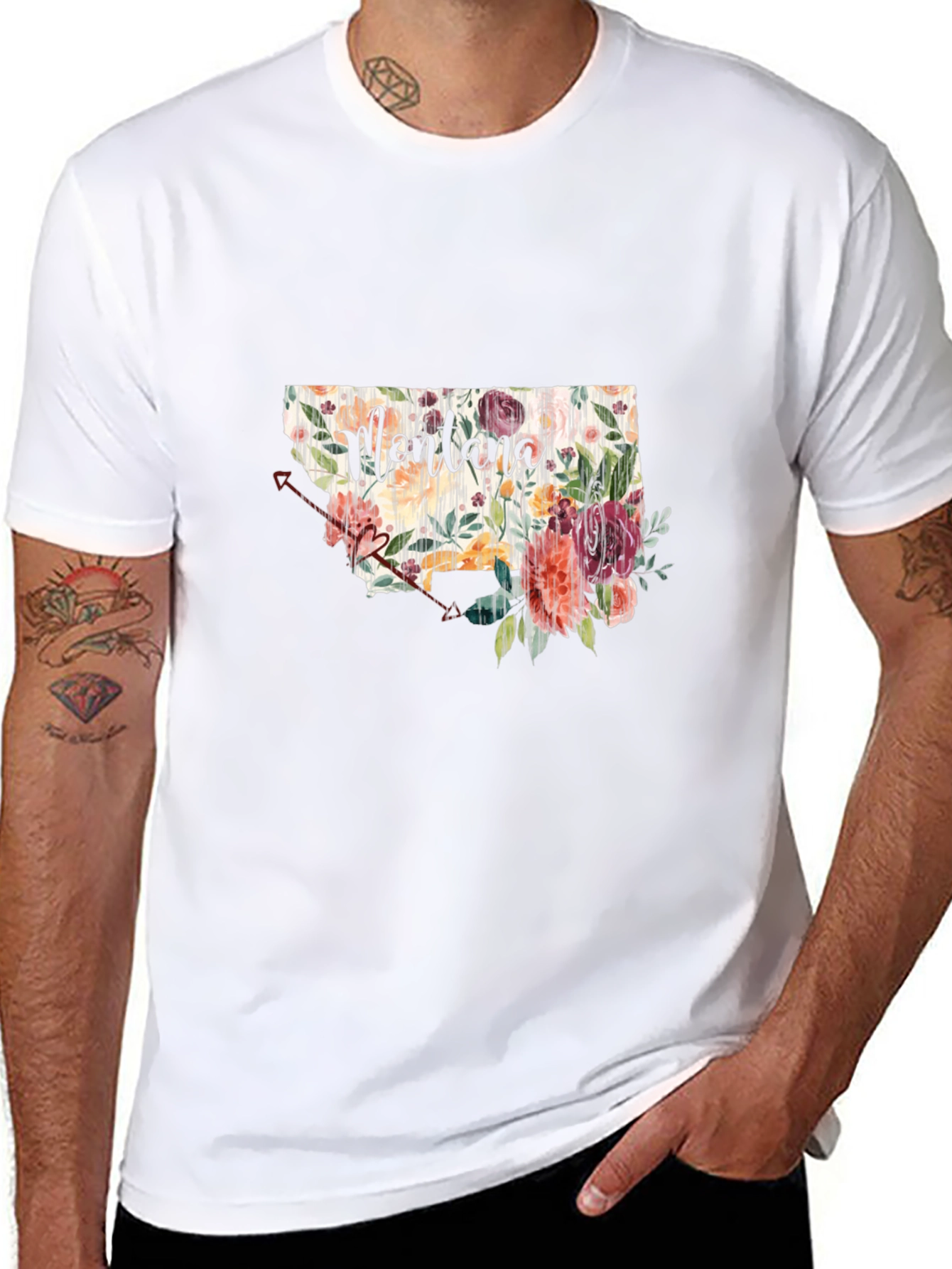 Floral Montana State Black T-Shirt
