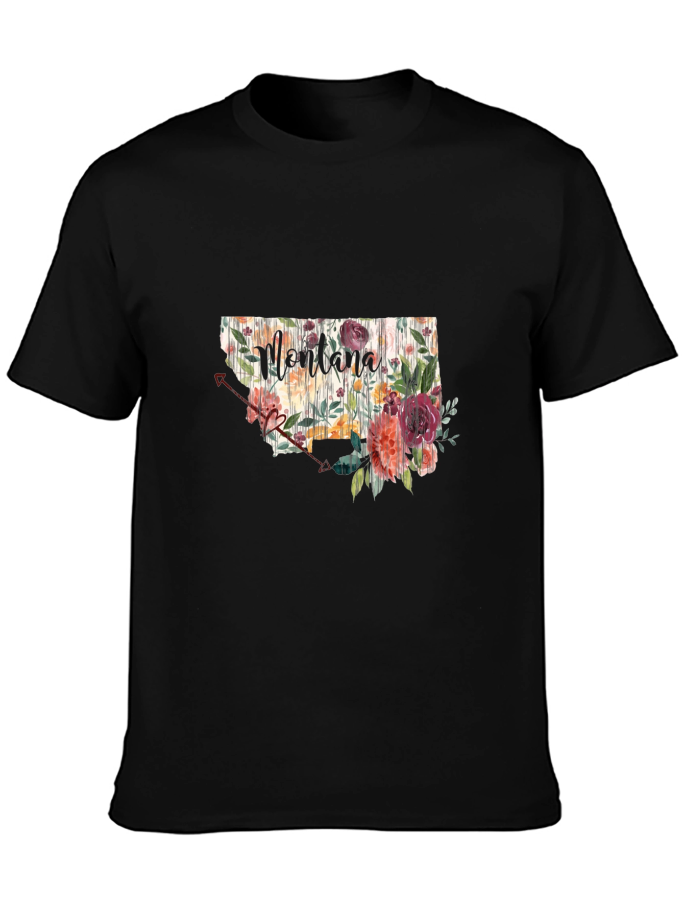 Floral Montana State Black T-Shirt